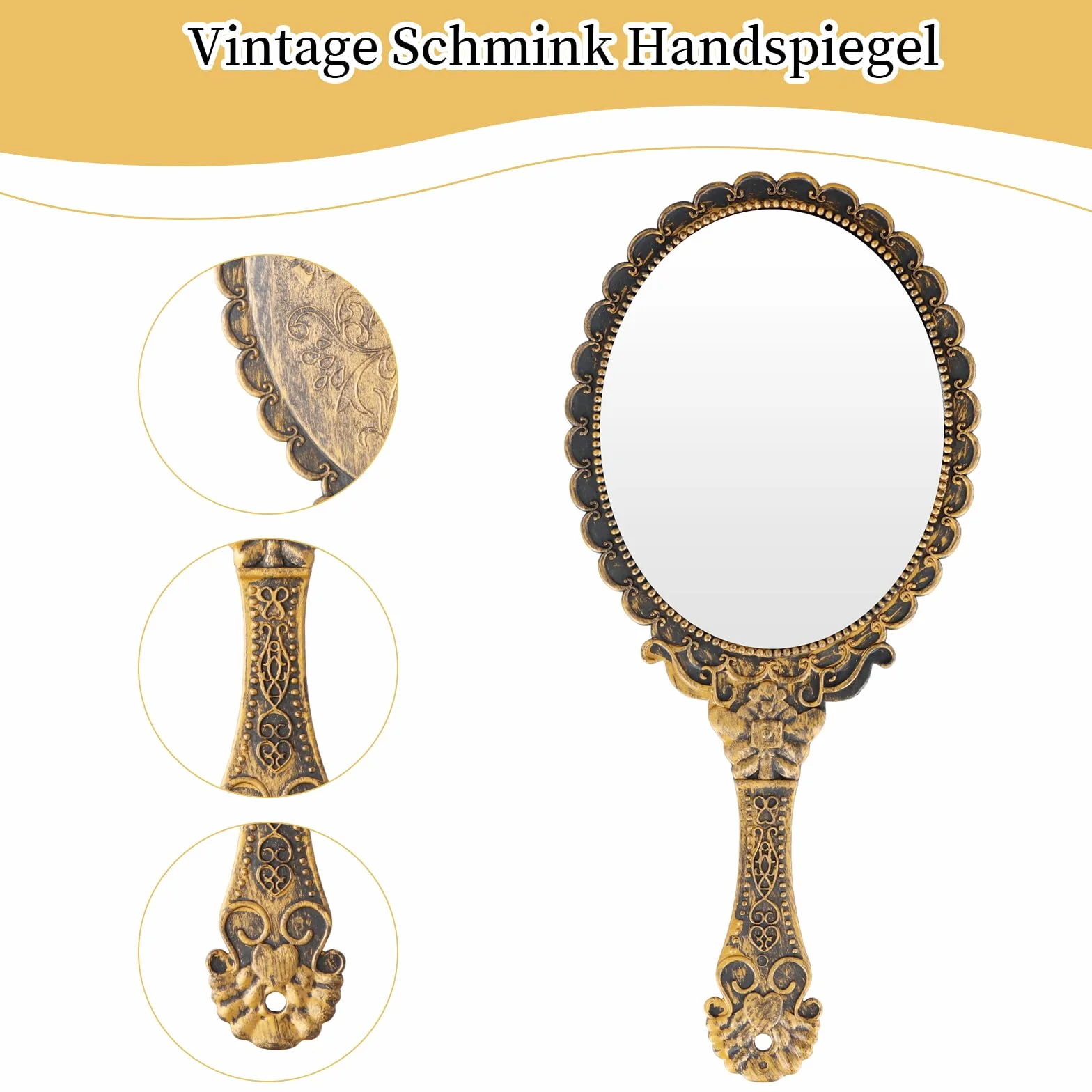 Amexo Specchio Portatile Vintage a Mano, Mini Specchio Ellittico Compatto per Capelli e Trucco, Ragazze e Donne (Bronzo)