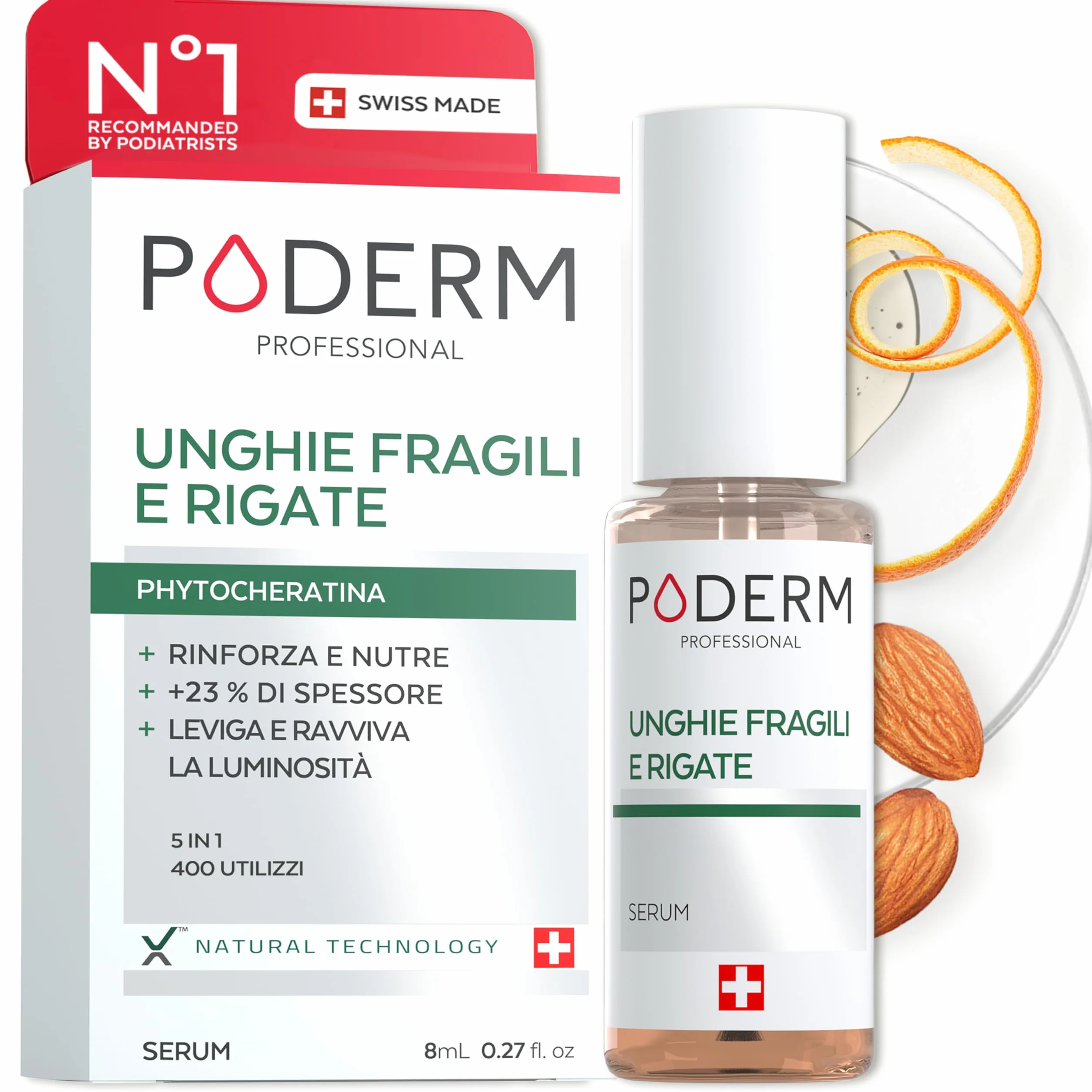 PODERM Trattamento riparatore fortificante rivitalizzante nutriente per unghie spezzate rigate fragili Swiss Made