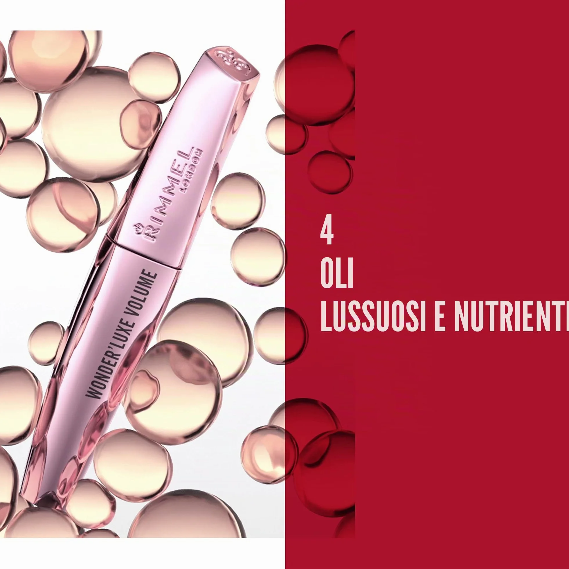 Rimmel London Wonder'Luxe Mascara Volumizzante con Oli Preziosi, Trattamento Rinforzante Ciglia, 11 ml, Nero