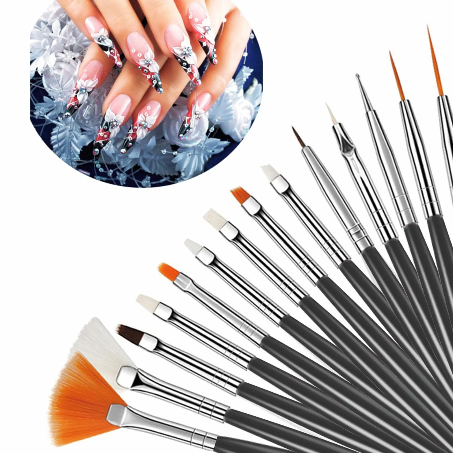 Pennelli Unghie, 15 Pezzi Nero Pennelli Unghie e 3 Pezzi Viola Pennelli per Unghie, Acrilico Gel Pennelloper Unghie Set pennelli per dettagl per Nail Art Design