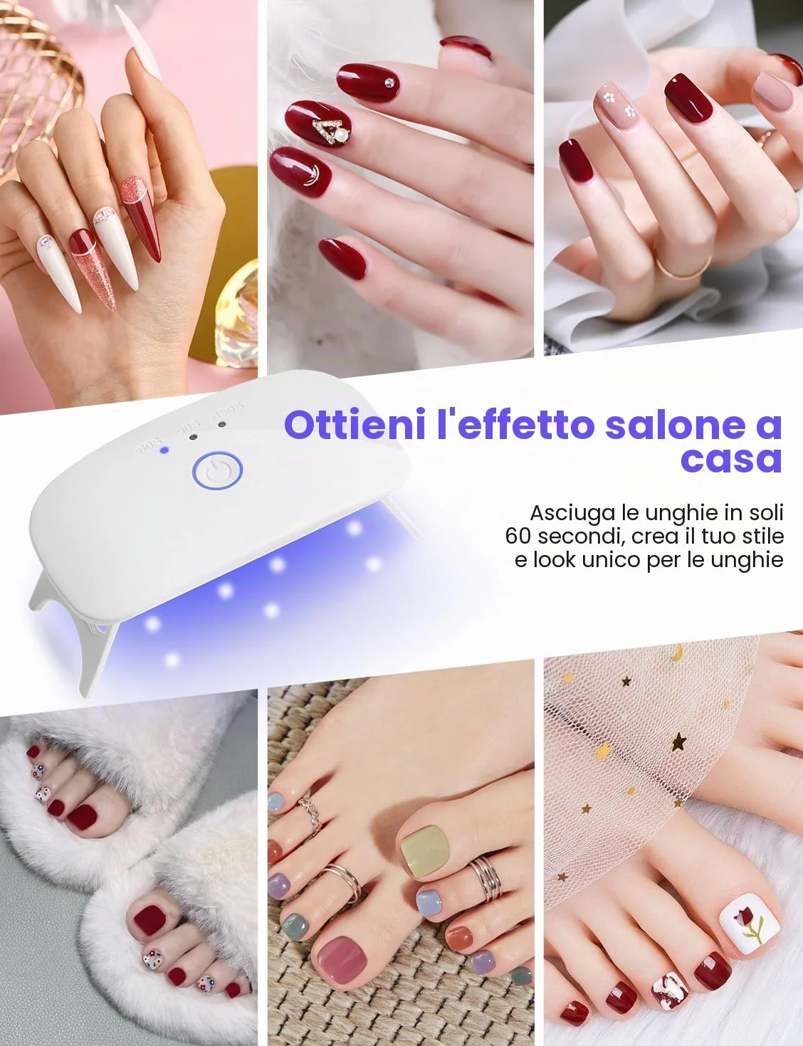 Mini Lampada UV LED per Unghie, Asciuga Smalto per Tutti gli Smalti in Gel con Cavo USB