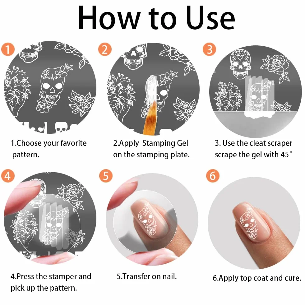 PH PandaHall 3 pz Timbro per Unghie con Teschio Gotico, 58 Modelli Scheletro Orrore Fiore Piastra per Stampaggio Unghie per Nail Design Stampa Manicure Salone Halloween