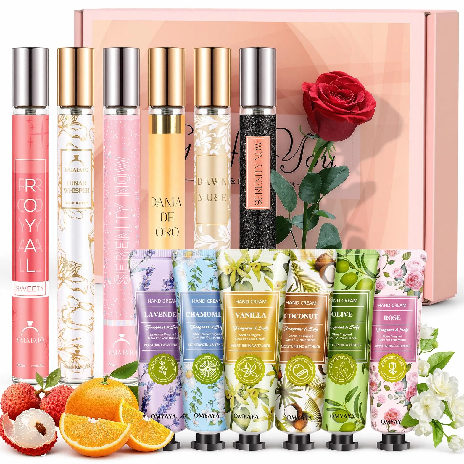 Profumo di alta qualità per donne, 6x35 ml mini profumo da donna + 6 crema per le mani set, Eau de Parfum da donna, con dolce profumo di fiori e frutta, regalo per compleanno, San Valentino