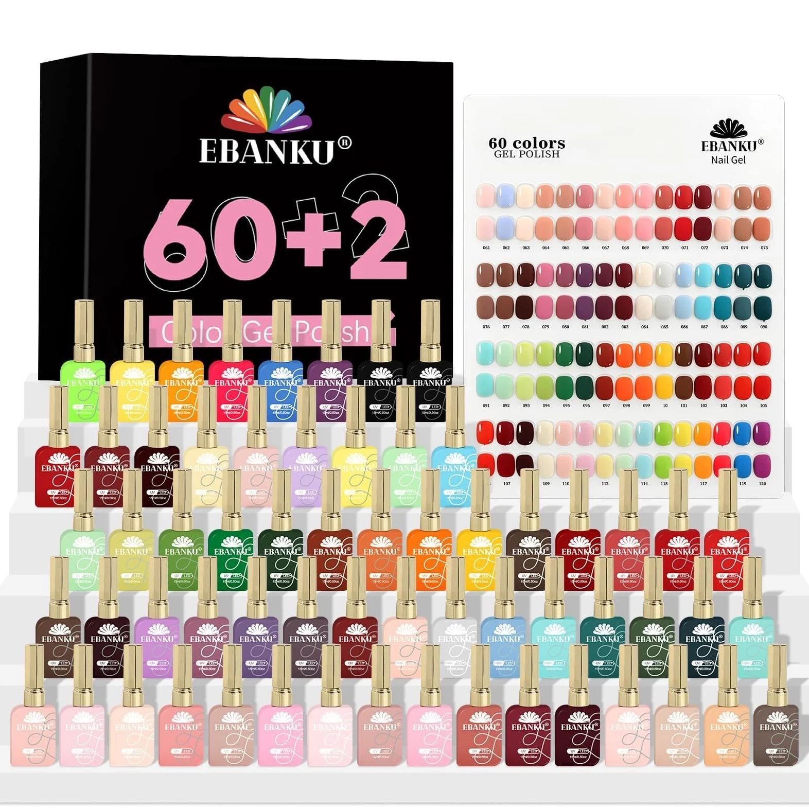 EBANKU Set di smalti gel per unghie in 60 colori, dello stesso colore, | flacone da 15 ml, smalto gel rimovibile naturale, per nail art, manicure, saloni di bellezza, fai da te a casa