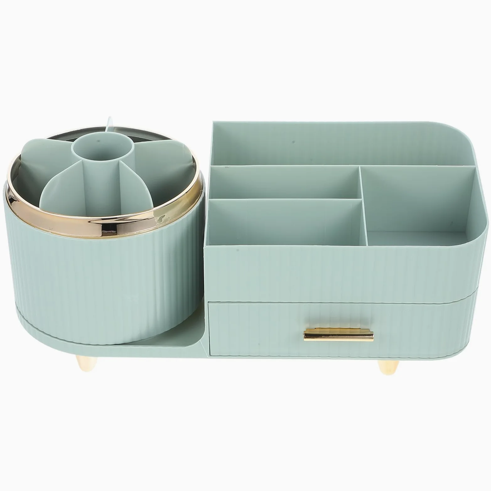 Porta Pennelli Make Up Rotante da Tavolo, Organizer Trucchi Grande Capacità, Pet, Verde Chiaro, per Desktop e Dressing Room