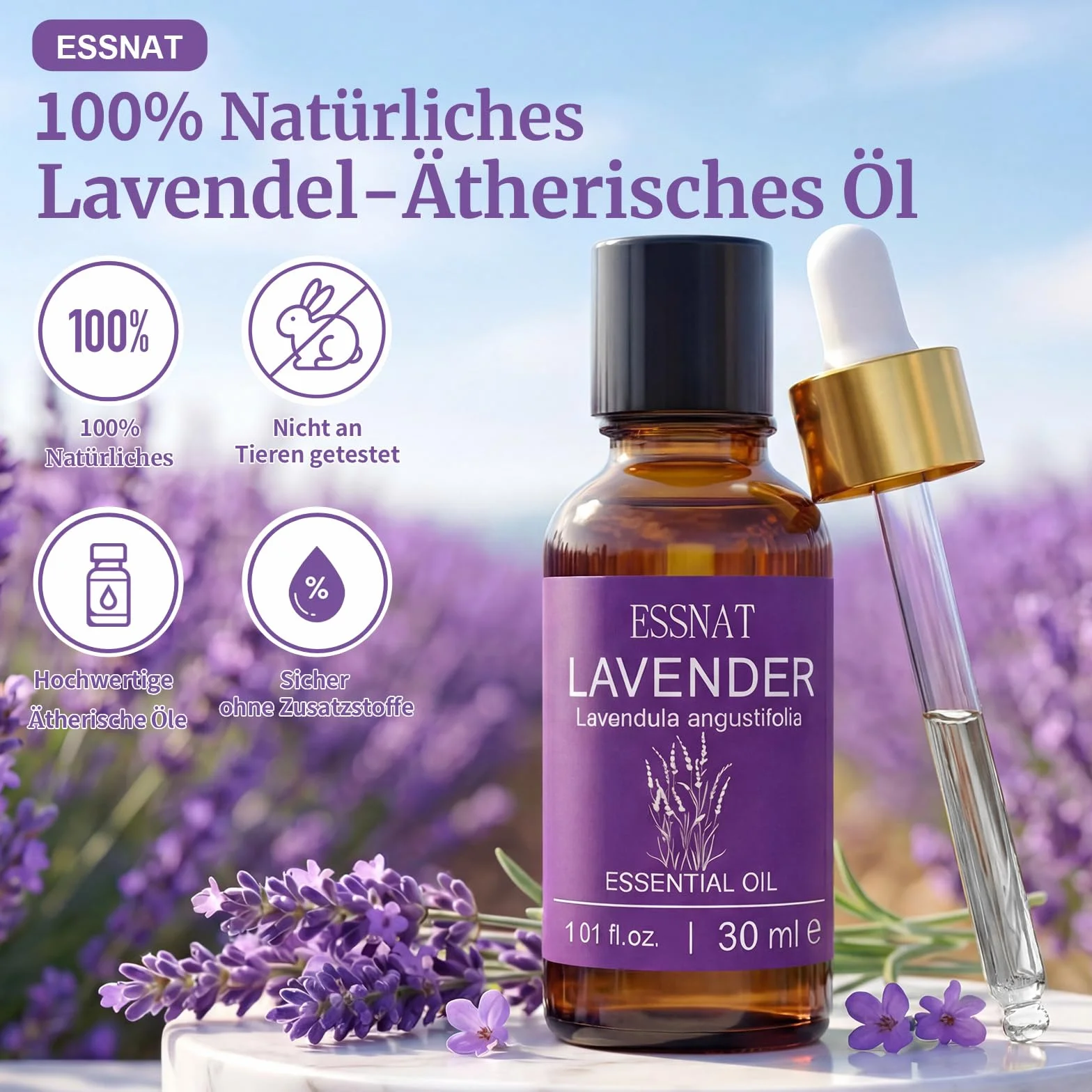Olio Essenziale Lavanda 30 ml 100% Naturale da Lavandula angustifolia per Aromaterapia