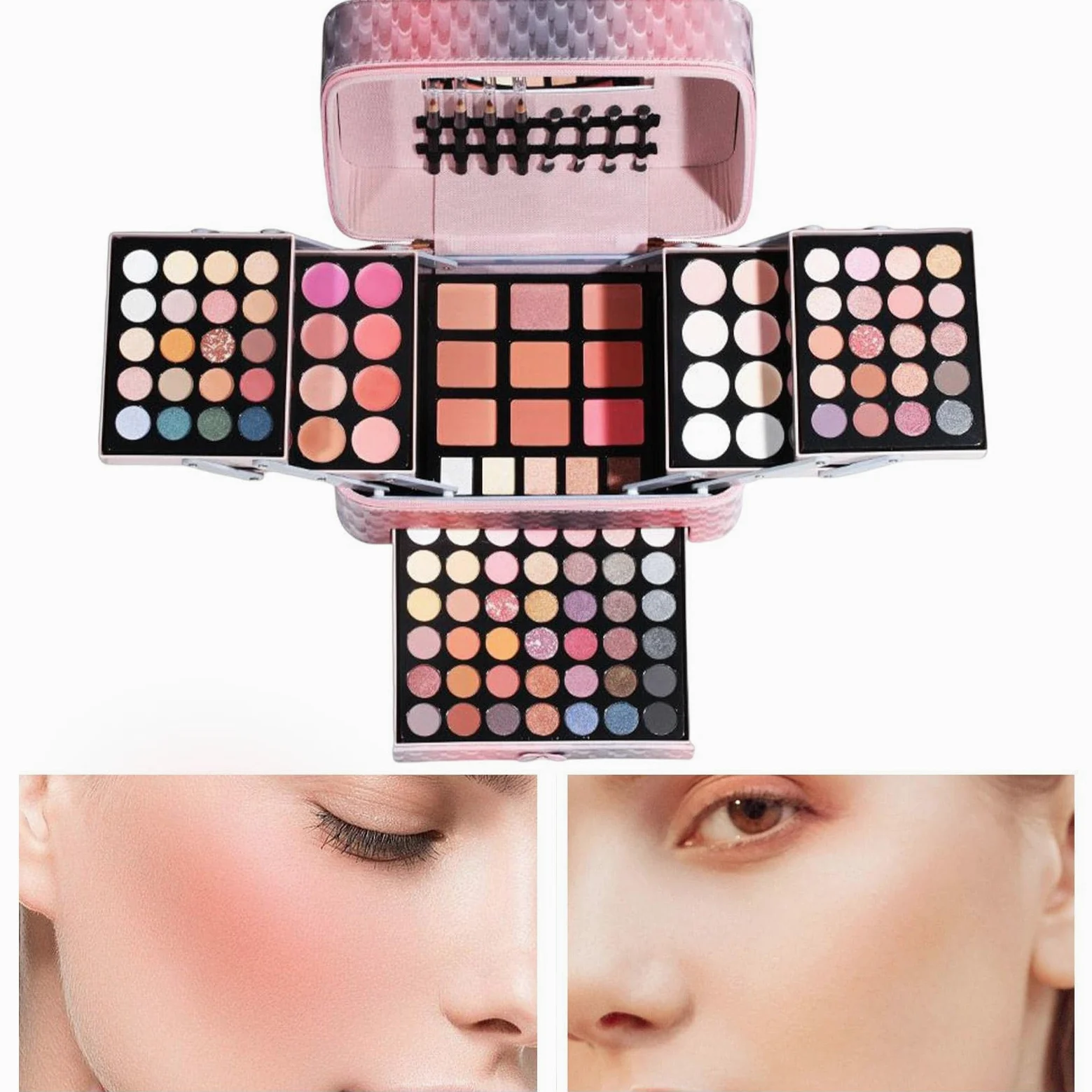 Palette di ombretti e pennelli, 82 colori multifunzionali, set di pennelli per gli occhi, palette professionale di ombretti glitterati