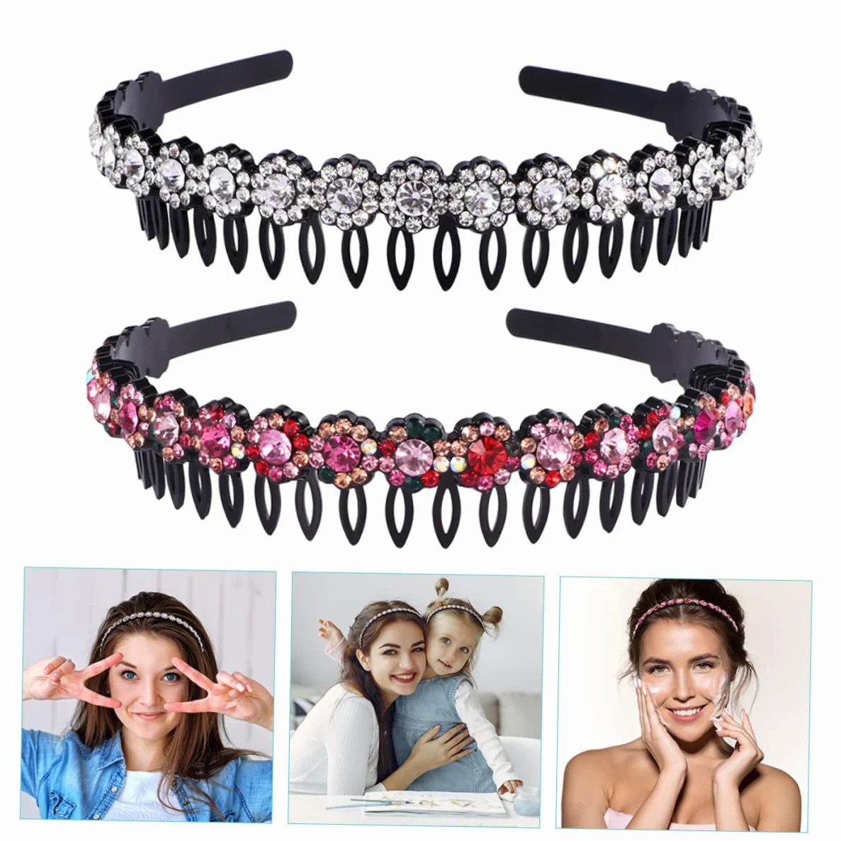 POPETPOP 10pezzi Fascia Per Con Punte Cerchietto Nonslip Con Strass Per Donna Accessorio Elegantper Makeup e Cura Della Colori Misti Per Spa e Uso Quotidiano