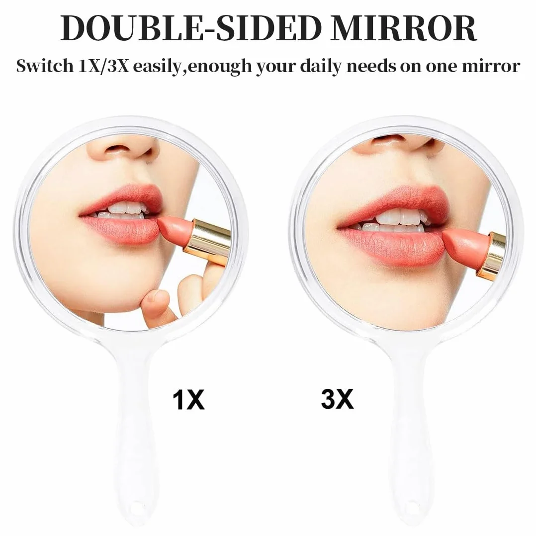 1 pezzo Specchio portatile con manico, specchio a mano a doppia faccia, specchio d'ingrandimento, specchio per il trucco portatile,uso domestico e da viaggio, trucco quotidiano per donne