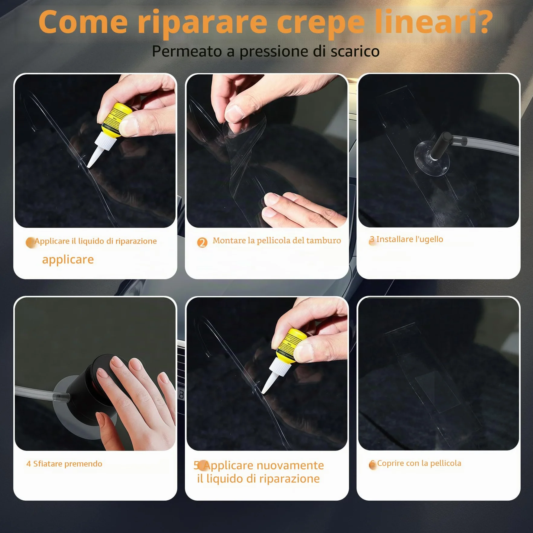 Kit Riparazione Parabrezza Universale con Pompa a Vuoto per Chip e Crepe