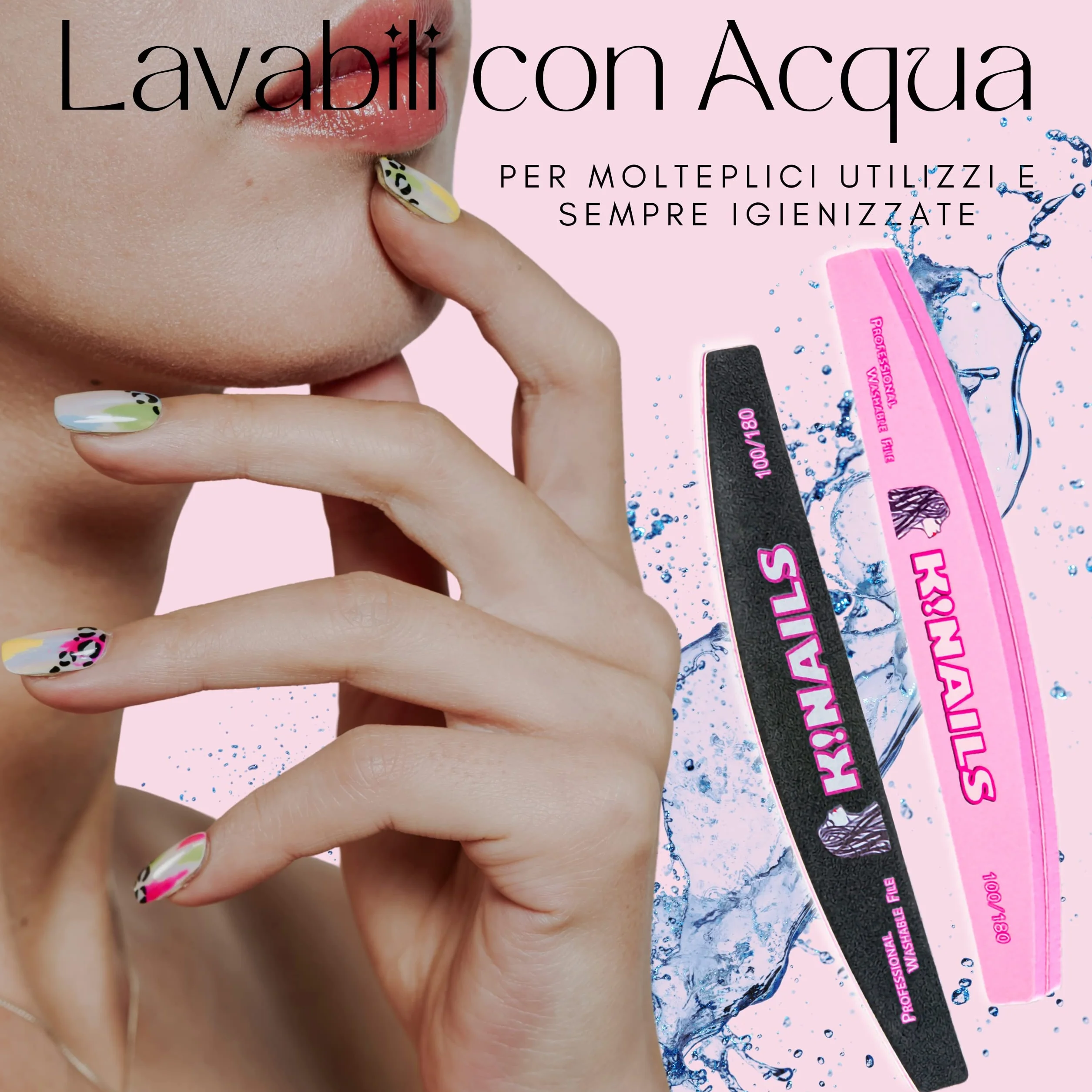 K!NAILS Lime per Unghie 100 180 - Lime Professionali con Carta Abrasiva Giapponese Lavabili e Incartate Singolarmente - 10 Lima Unghie per Rimozione Gel Semipermanente e Ricostruzione Unghie