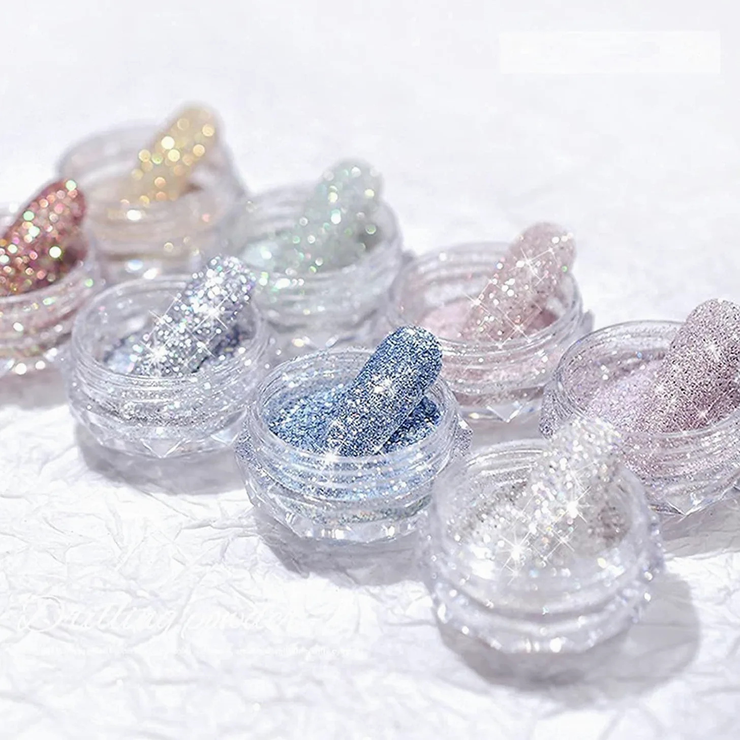 1 / 8pcs Glitter Nail Art Pigment Pigment Polvere, Nail Art Specchio Pigmento Polvere in Polvere Scintillio Giorno Rosa Branzini Chrome Chrome Powder (Color : 8Pcs)