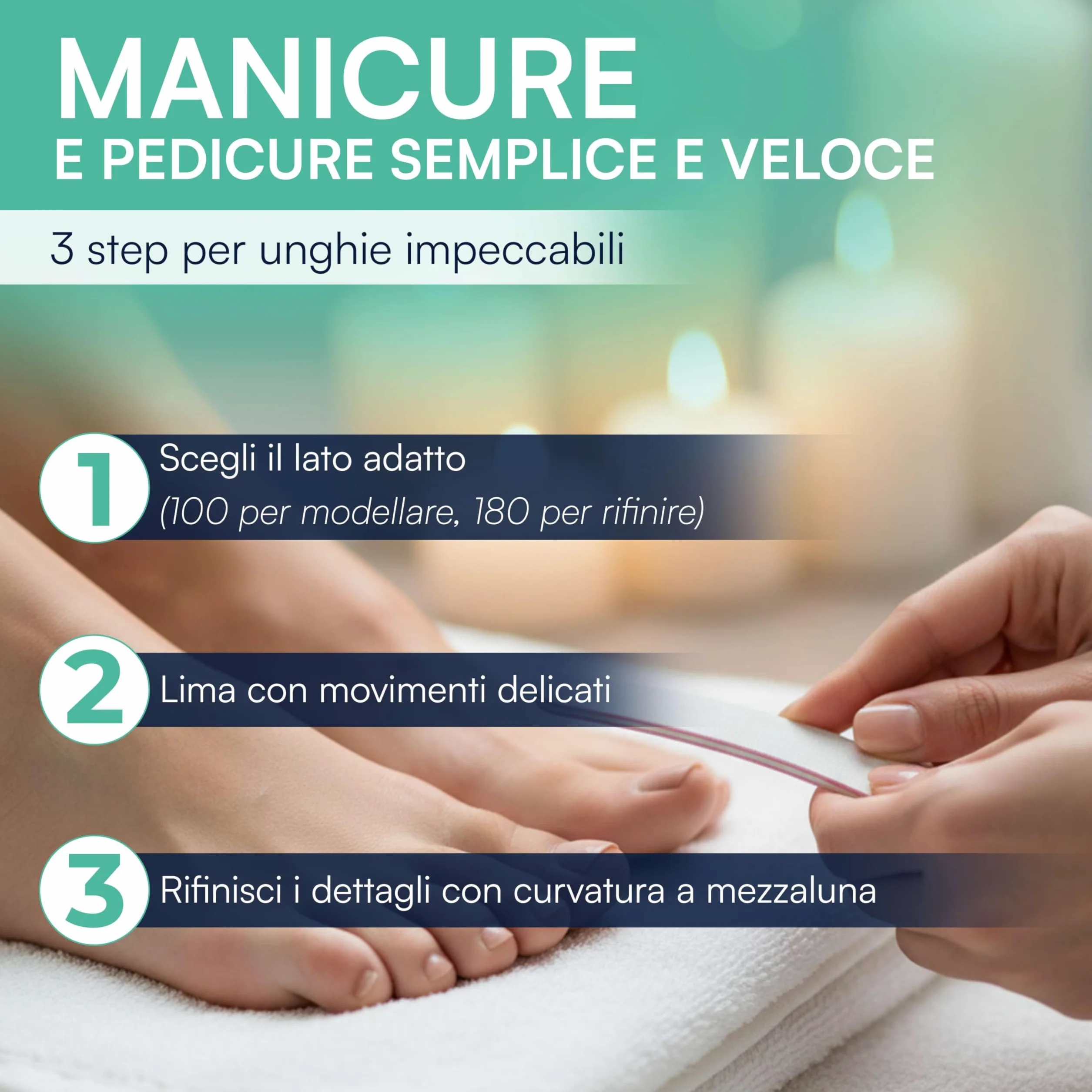 TEMPO DI SALDI Set 50 Lime per Unghie 100 180 Bilaterali a Doppia Grana, Lima per Unghie Professionale, Limetta Curva ideale per Nail Art e Set Manicure