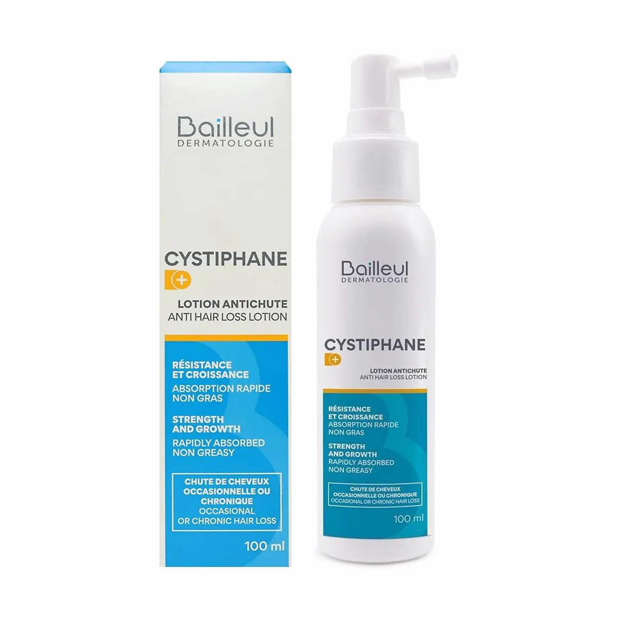 Bailleul | Cystiphane+ | Lozione Anti-Caduta | Caduta dei capelli (occasionale o cronica) | Rallenta la caduta | Stimola la crescita e aumenta il diametro del capello | Senza risciacquo | Spray 100 ml