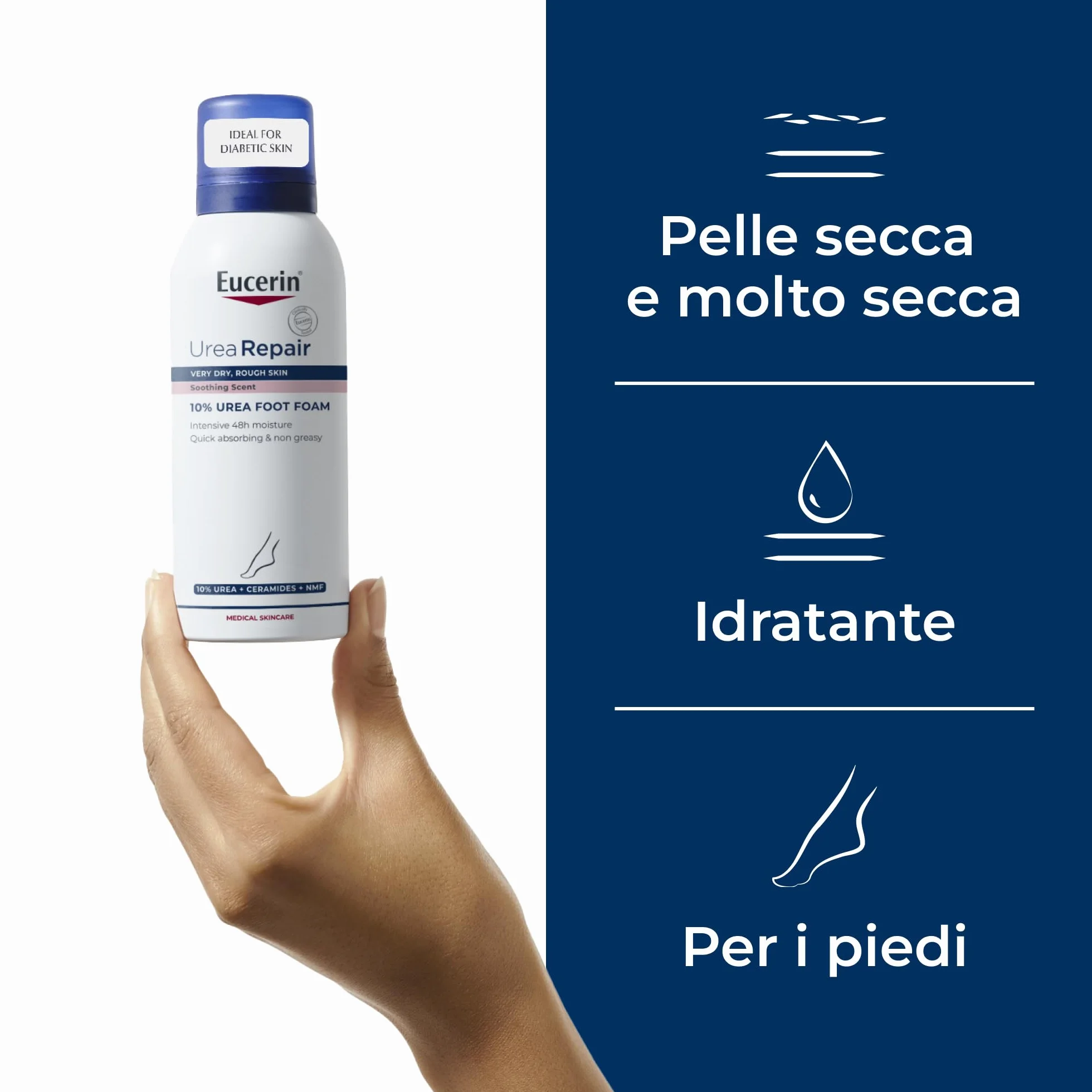 Eucerin Urea Repair 10% Mousse Piedi 150 ml Schiuma piedi idratazione sollievo 48h Urea Ceramidi rigenerante talloni secchi screpolati