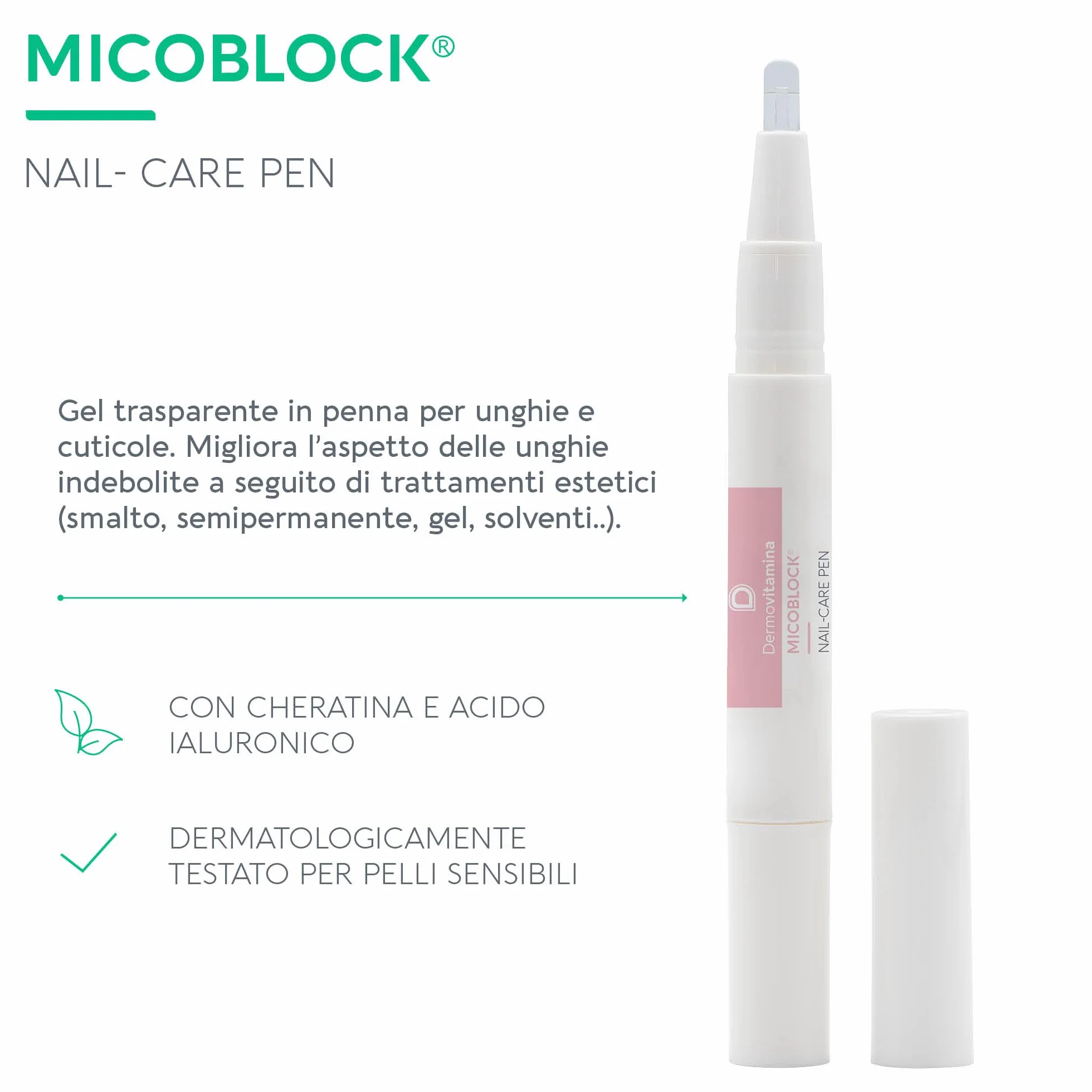 Dermovitamina Micoblock Nail Care Pen 2 ML - Per Unghie e Cuticole - Rinforzante Unghie Fragili - Con Cheratina e Acido Ialuronico