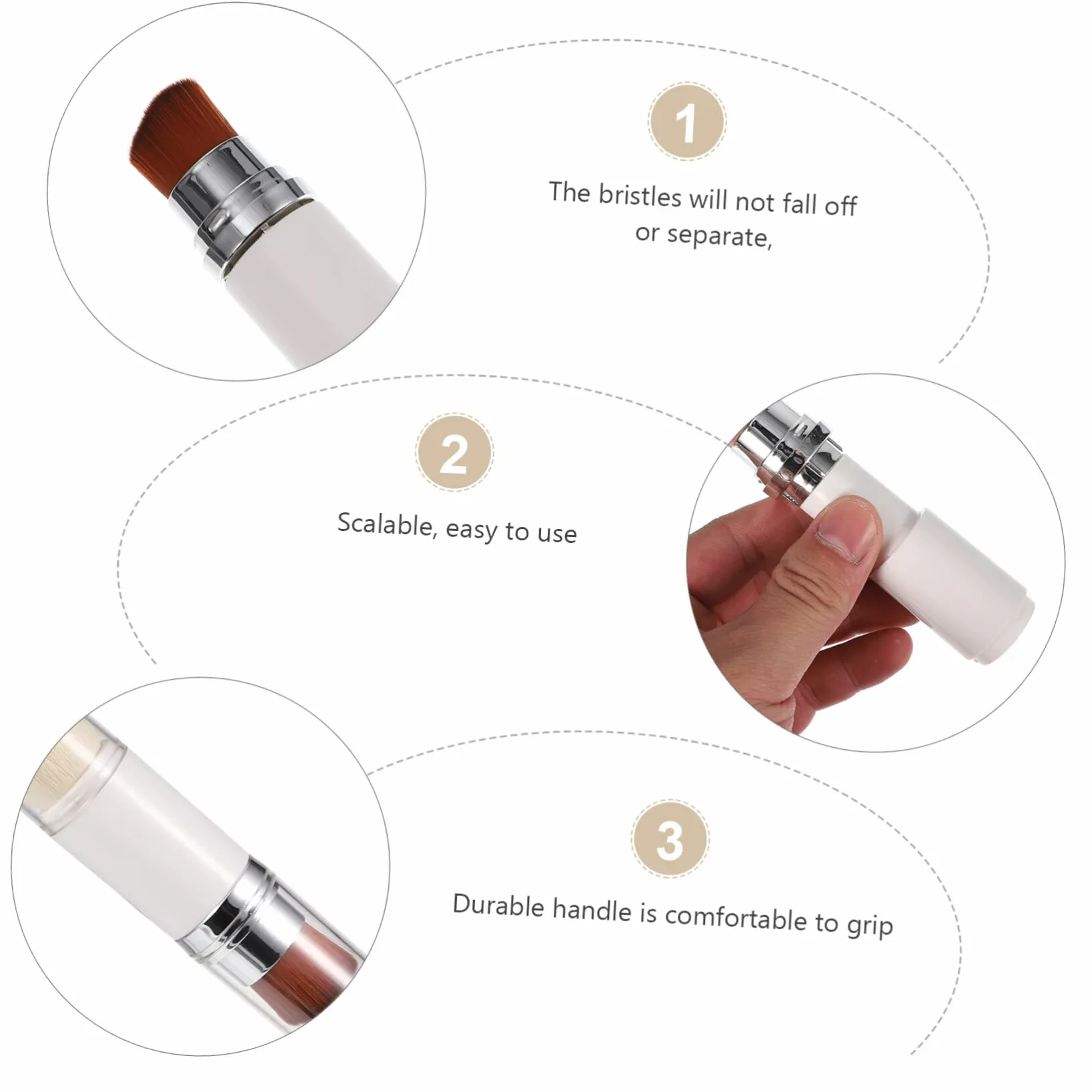 FRCOLOR 3pezzi Pennello Fondotinta Retrattile Doppia Testa Spazzola Per Blush e Cipria Strumento Makeup Per Applicazione Facile e Precisa