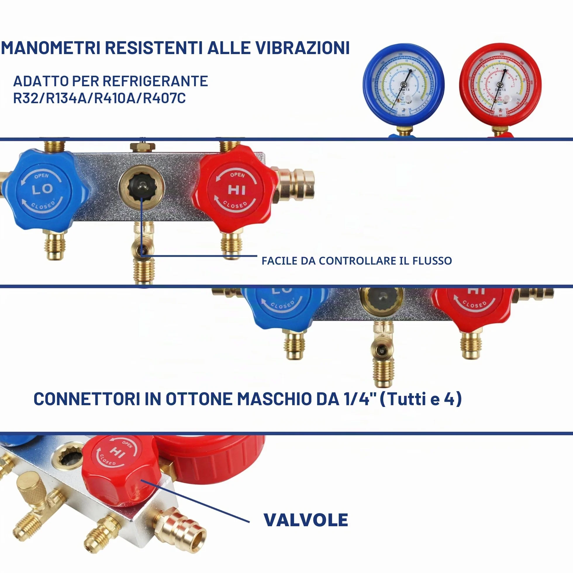 BACOENG Manifold Gauge Kit R134A R410A R407C 1.5m Tubi Set Manometri Condizionatori