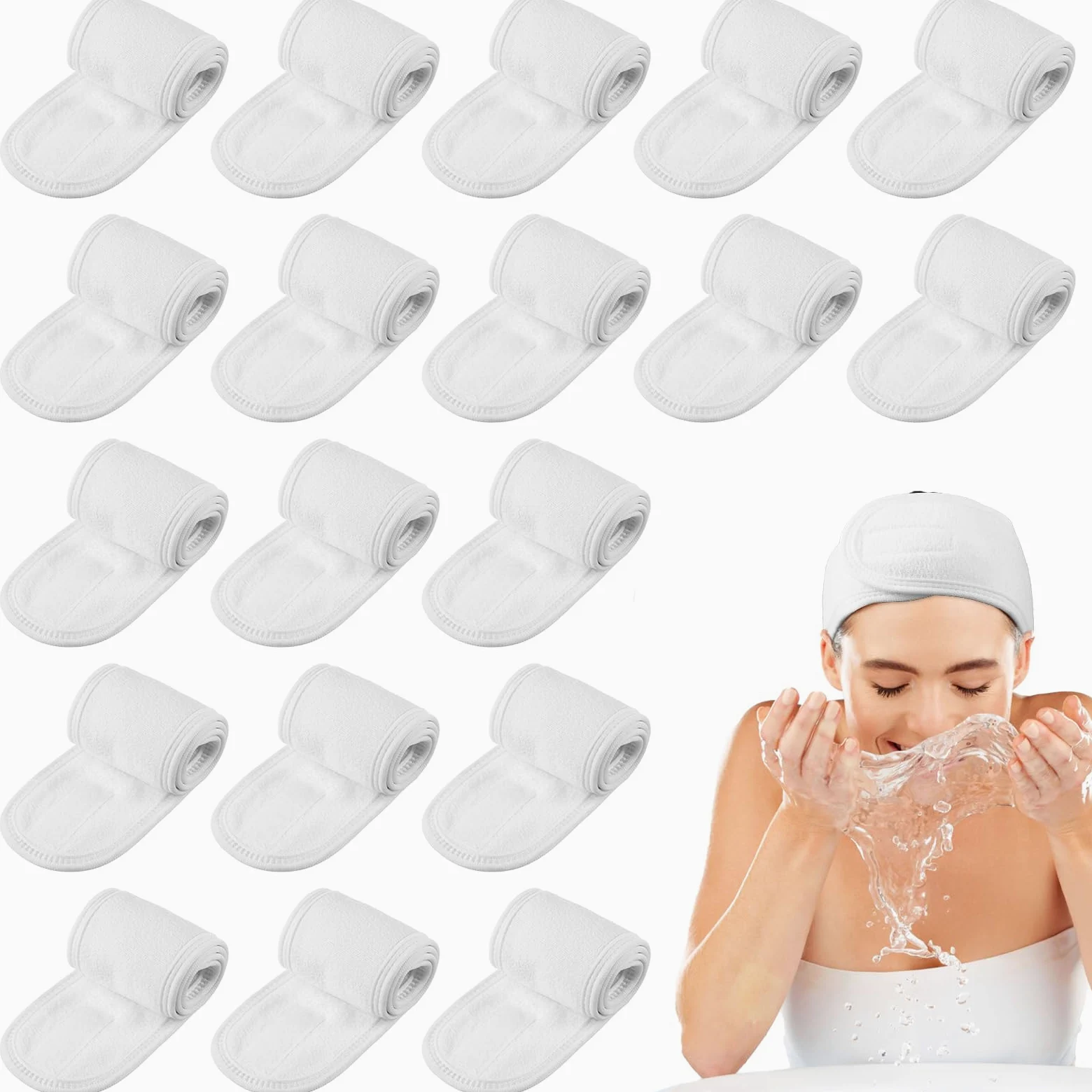 Set di 24 fasce per capelli da spa per il viso, 100% cotone di alta qualità, fasce per capelli per trattamenti viso, 61 x 8 cm, fascia regolabile per capelli, per donne, trucco e cura della pelle