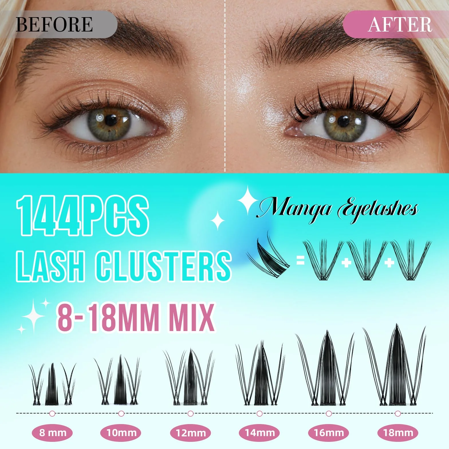 Manga Lashes Extension Set 144 pezzi 8-16 mm nero