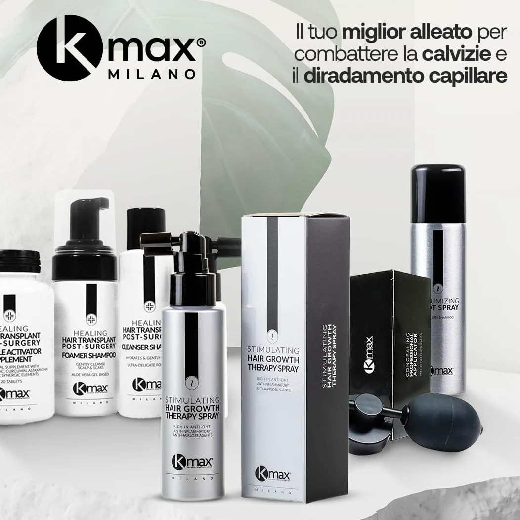 Kmax Stimulating Hair Growth Therapy Spray - Ricrescita Uomo e Donna con Azione Anti DHT, Lozione Anticaduta Capelli - Formato da 100 ml