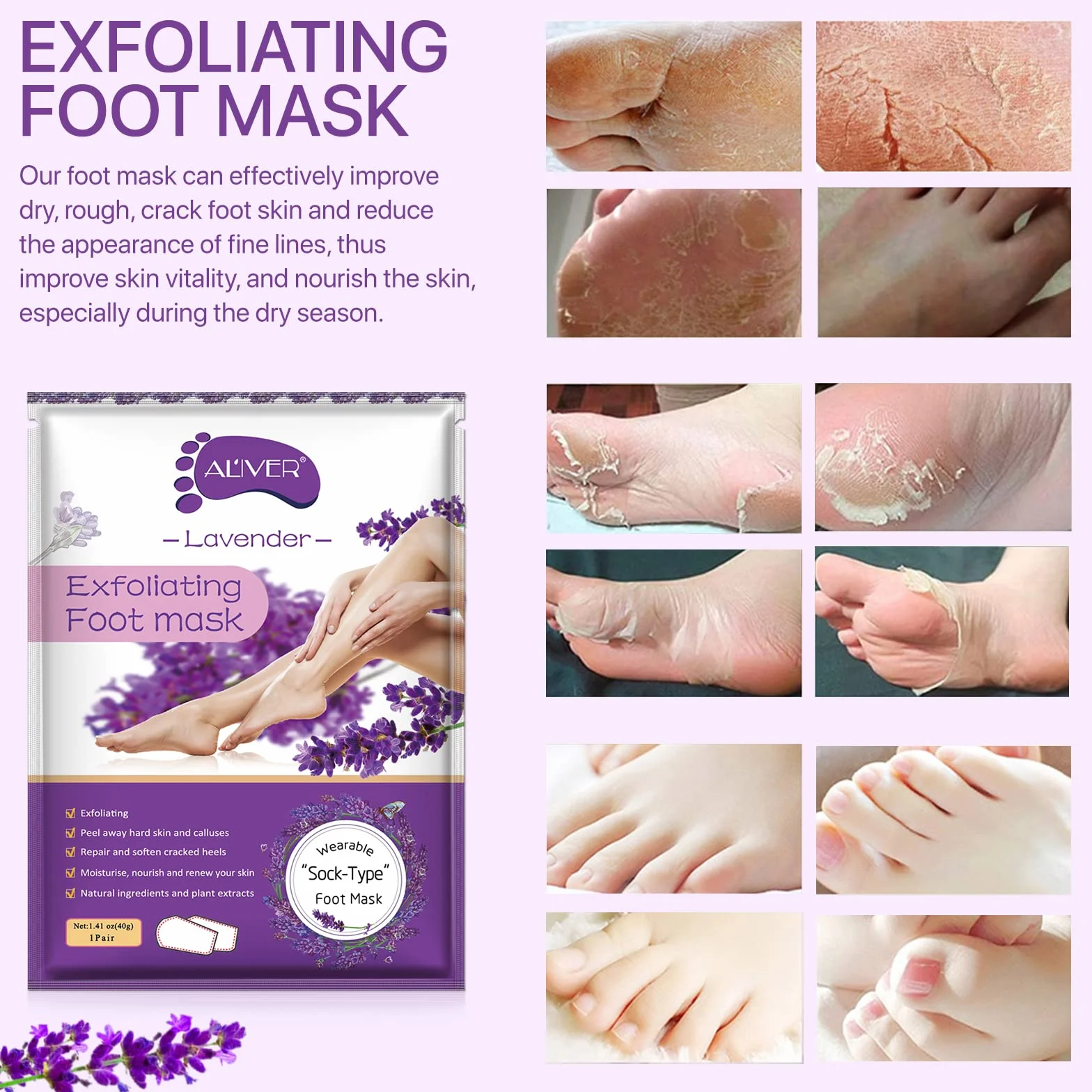 Sefudun - Esfoliante E Idratante Maschera Peeling Piedi, 3 Pacchetto, 40 g
