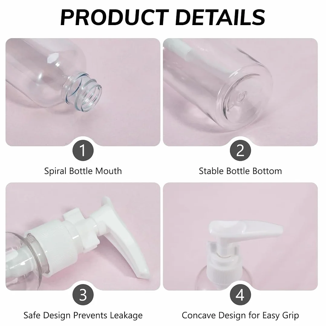 4 Pezzi Flaconi da Viaggio 100 ml, Bottiglie da Viaggio Trasparenti, Contenitori da Viaggio per Liquidi, Boccette Contenitori Ricaricabile, per Cosmetici, Lozione, Bagno, Shampoo