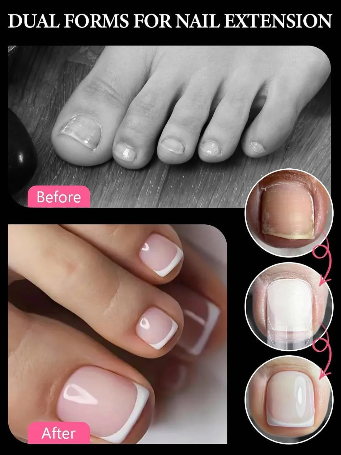 TOROKOM Unghie Finte Nail System Dual ToeNail Form 120 PCS Matte Riutilizzabili Pedi Dual Form Kit Lunghe Quadrate Acrilico Tips