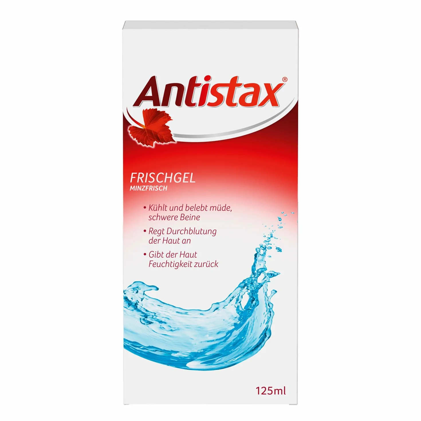 Antistax Fresh Gel, Crema Gambe Gonfie, Crema Gambe Stanche, Estratto Vite Rossa, Mentolo, Olio Essenziale Menta, 1 Confezione 125 ml
