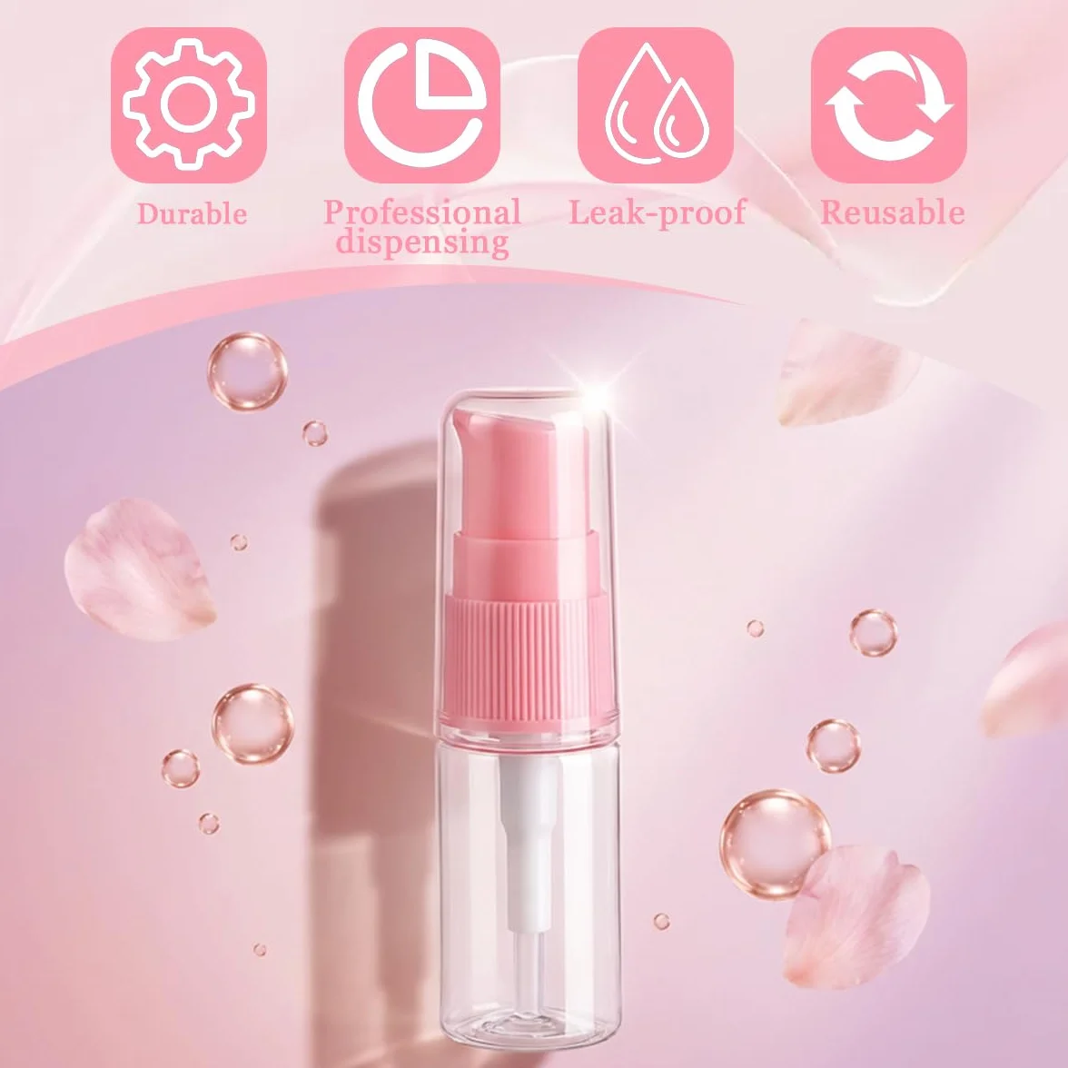 VASANA 12 flaconi vuoti portatili da 10 ml, ricaricabili, in plastica trasparente, con pompa a pressione rosa, per cosmetici e creme per il viso, emulsioni, campioni, contenitori per imballaggio