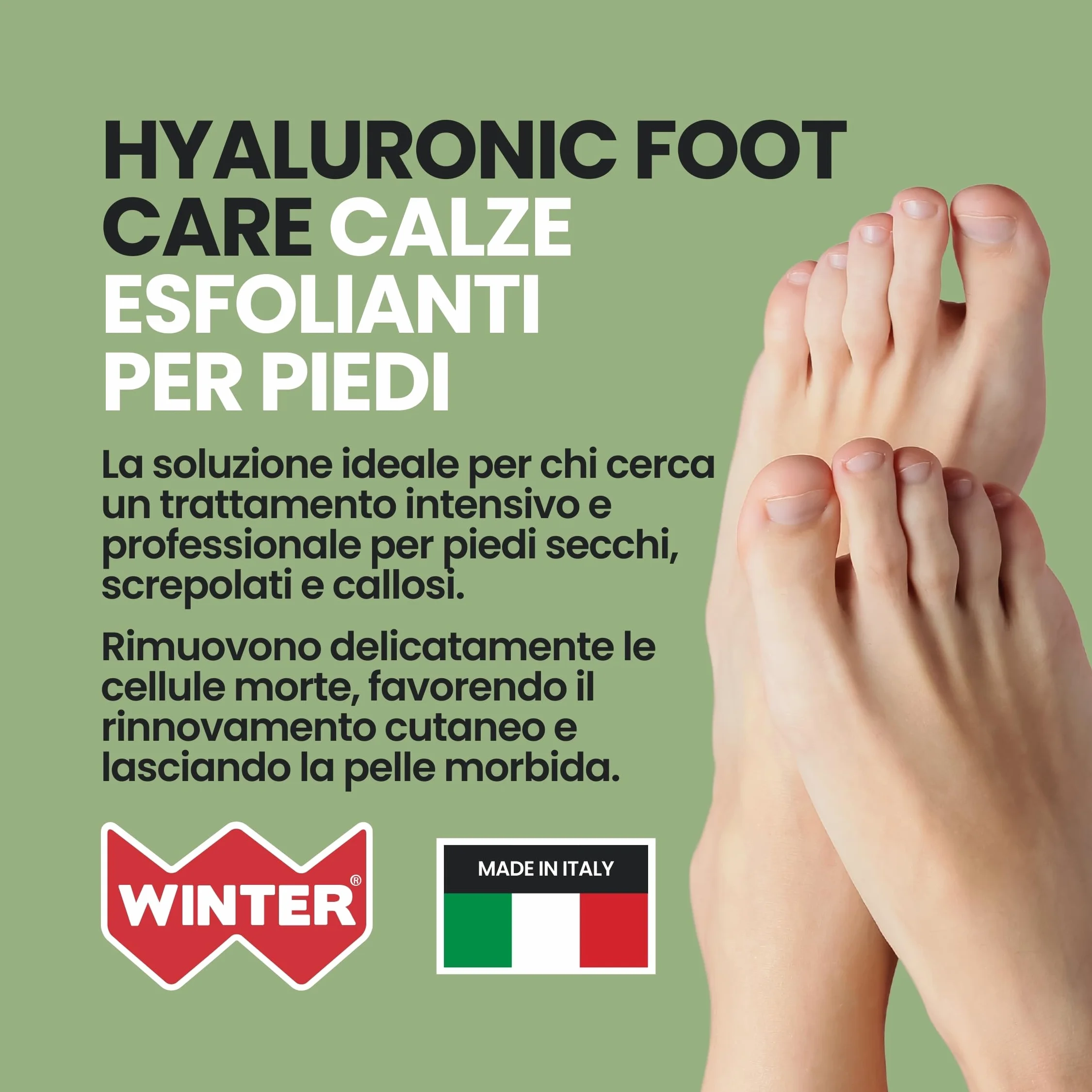 Calze Monouso Esfolianti Hyaluronic Foot Care Winter 1 Paio | Maschera Piedi Esfoliante con Urea e Acido Glicolico per Talloni Screpolati e Pelle Morbida | Scrub Piedi con 7 Tipi di Acido Ialuronico