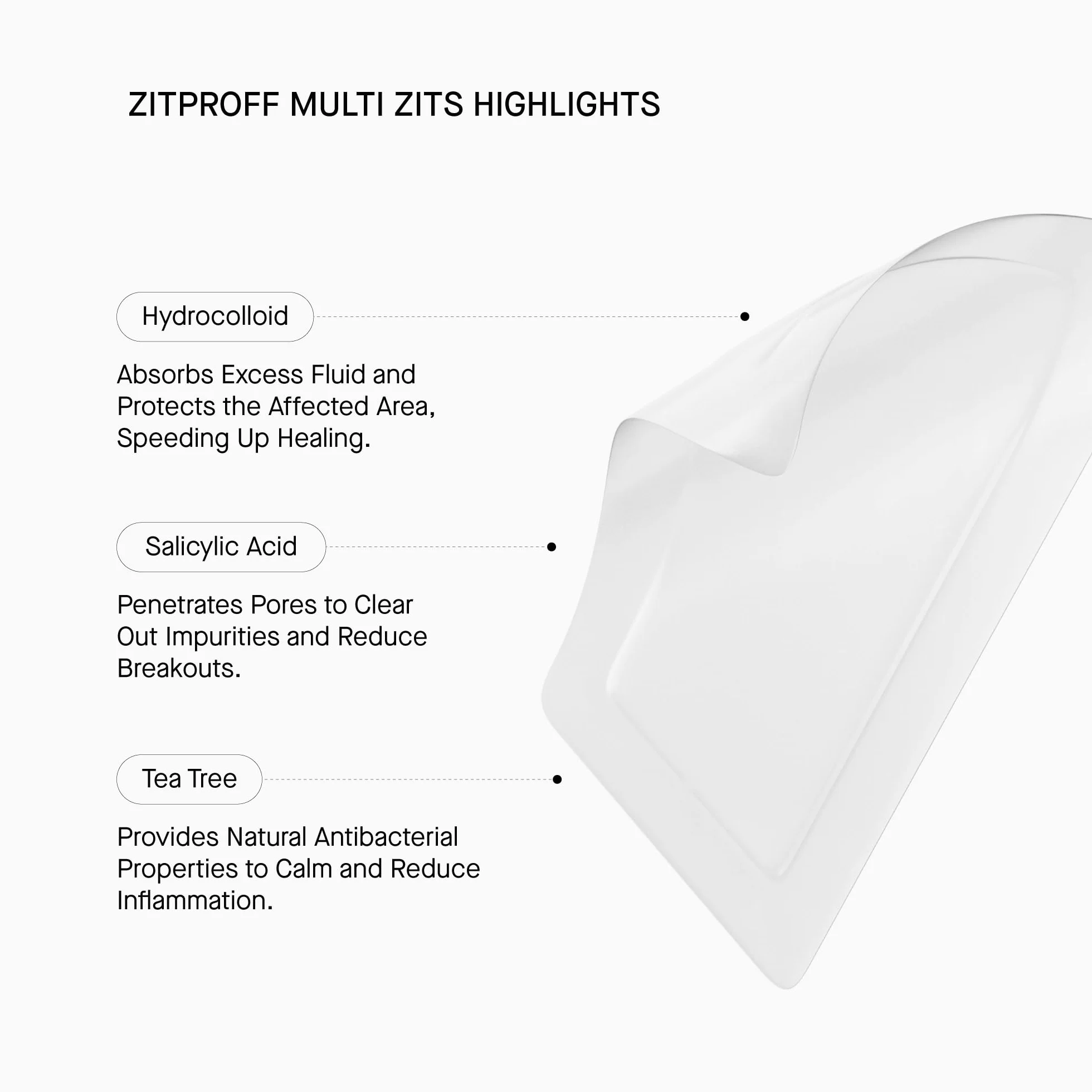 ACNEMY ZITPROOF® MULTIZITS - XL hydrocolloid acne patches for cheeks, chin, and forehead, 10 patches – Salicylic acid, tea tree oil, and centella asiatica help reduce inflammation and blemishes