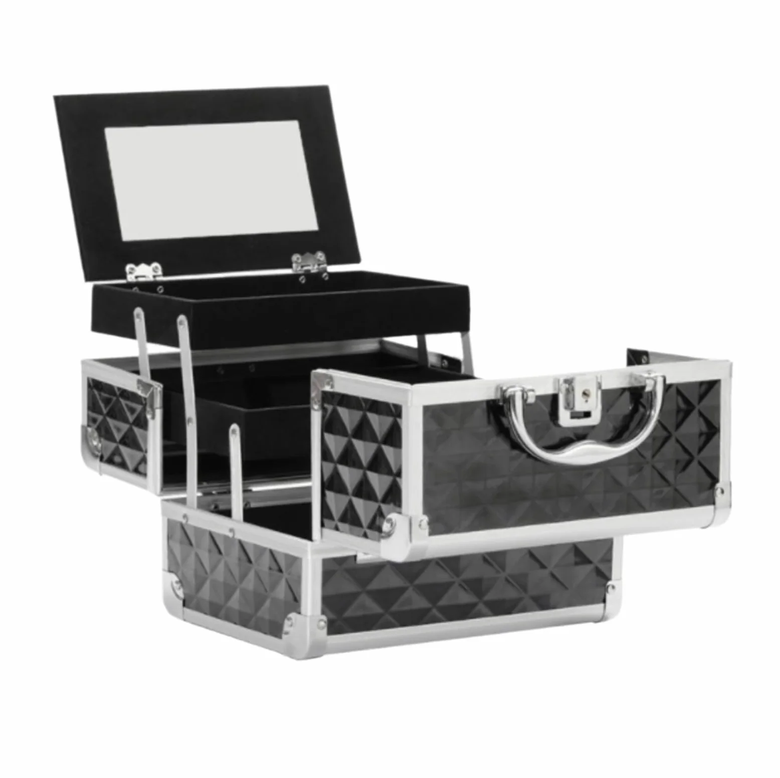 Porta Smalti Valigetta Unghie Scatola Cosmetica For Smalto Con Cassetto E Divisorio Serratura A Chiave Borsa Viaggio(Black)