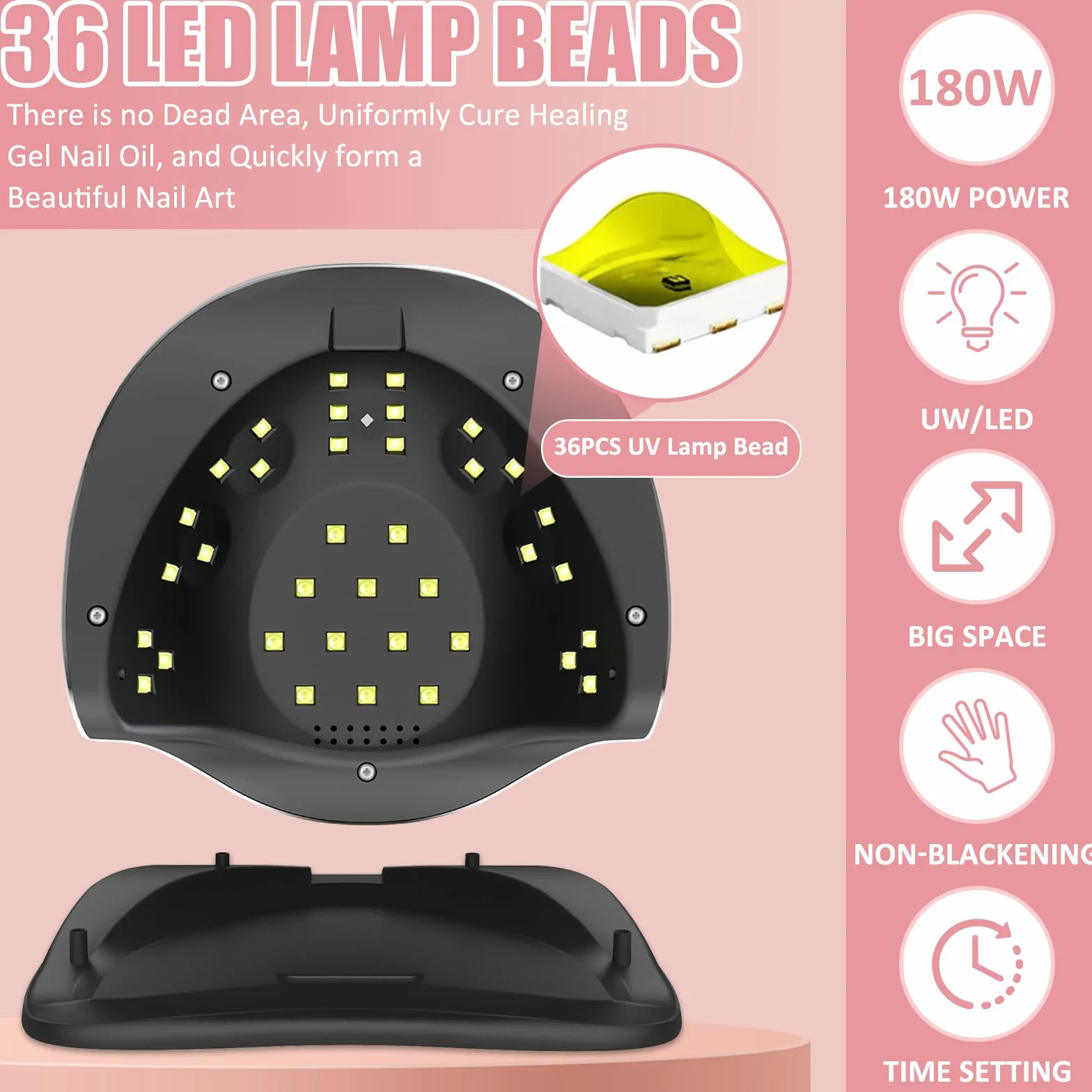 Lampada UV LED Unghie 180W, Maniglia a Orecchio di Gatto Professionale Fornetto Unghie Semipermanente con 4 Timer, Pannello LCD, Automatico Sensore con Mini Lampada UV Unghie, Casa e Salone