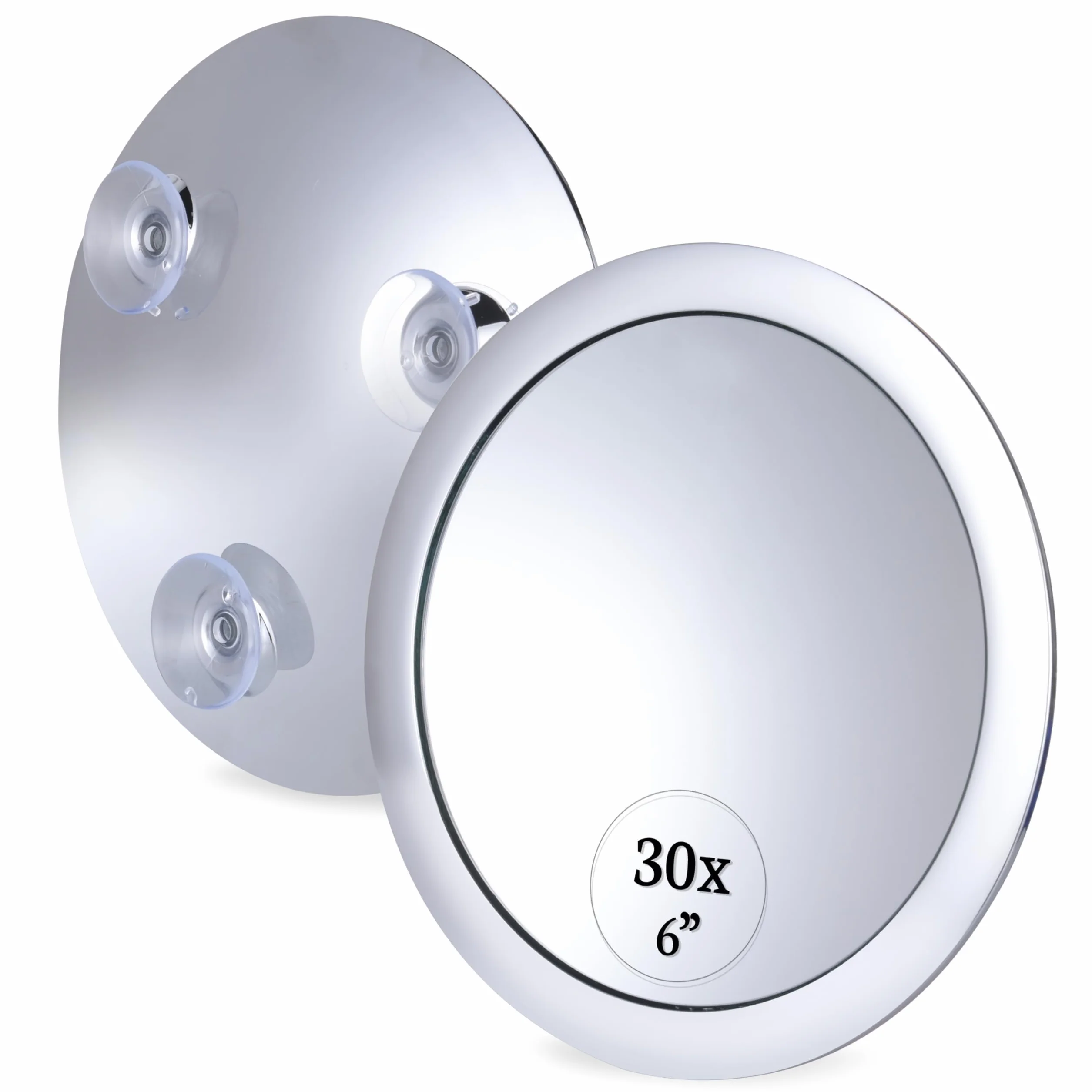 Mirrorvana Specchio ingranditore 30X per trucco 15 cm Cromo - portatile con tripla ventosa