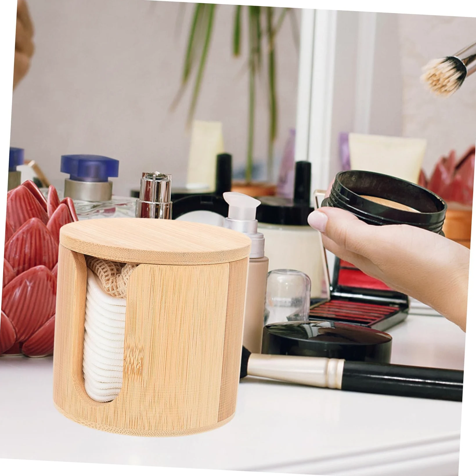 Dischetti Struccanti Riutilizzabili Set in Bamboo per Viso | Tonalità Kaki, Forma Arrotondata, Uso Semplice a Casa o Salone, Presa Naturale e Confortevole del Make-up