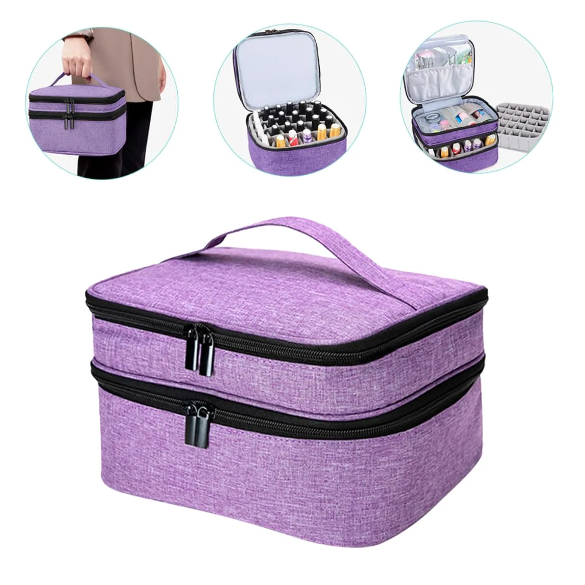 Generico Borsa Porta Smalti e Oli Essenziali con Manico Organizer Doppio Strato e Resistente Custodia da Viaggio Protettiva con Scomparti per Smalti e Cosmetici