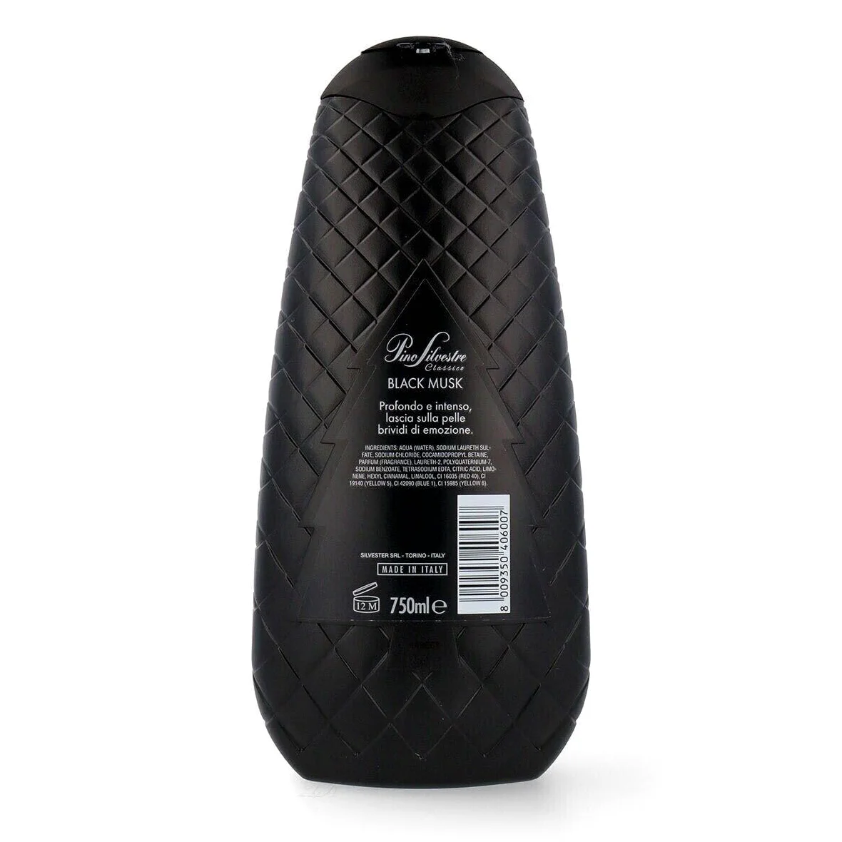 Confezione da 12 Pino Silvestre Bath Foam Bagnoschiuma Classico Black Musk, gel doccia 750 ml + 1 polvere di talco FELCE AZZURRA da 100 g