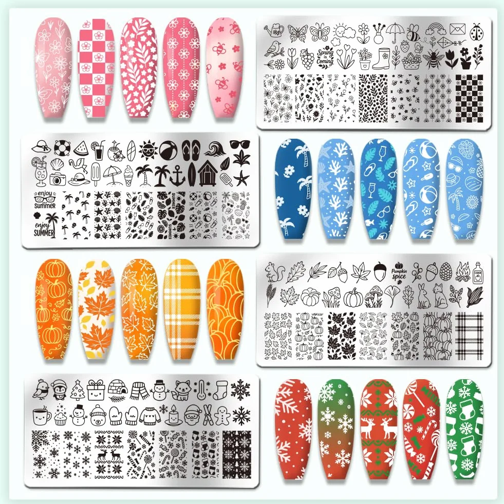 PH PandaHall 4pz Modelli Artistici per Nail Art Primavera Estate Autunno Inverno Piastra per Unghie Stagione Piastre per Immagini In Acciaio Inossidabile Strumenti per Donna Manicure Salone