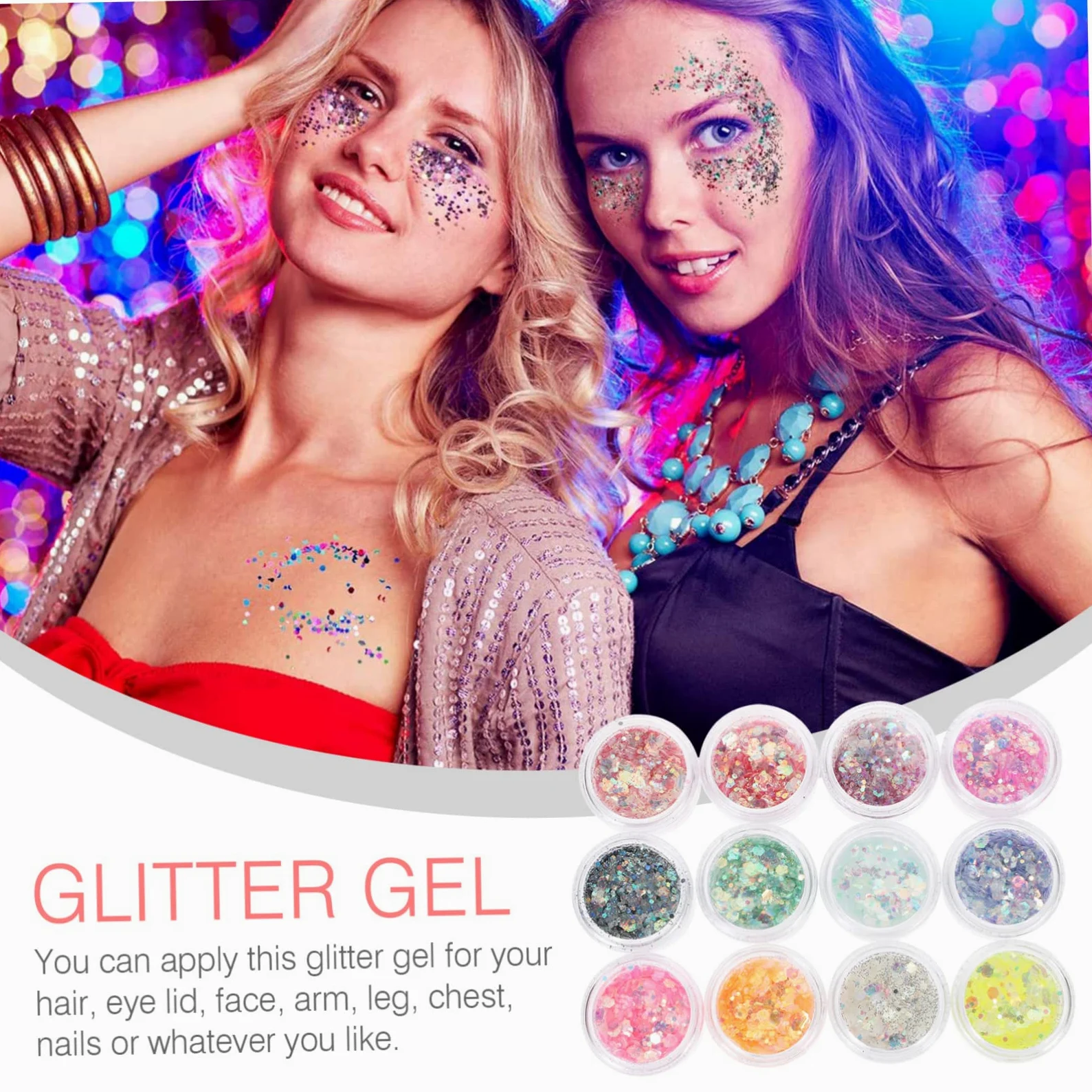 MAGICLULU 48 Scatole Glitter Gel Corpo Olografico Sirena Fiocchi Trucco Degli Occhi Ombretto Trucco Ombretto Sirena Paillettes Liquido Corpo Viso Chiodo Paillettes Fai Da Te Chiodo Fluido