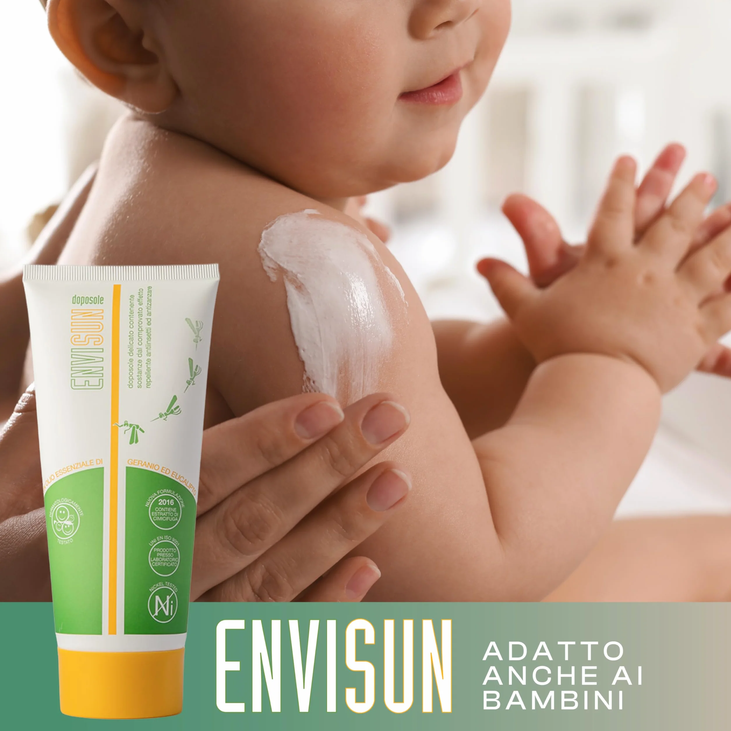 Envisun® Crema Doposole Lenitiva da 100 ml - Idratante Repellente Viso e Corpo con Geranio ed Eucalipto - Assorbimento Rapido e Senza Profumo - Adatta a Pelli Sensibili, Adulti e Bambini - Envicon®
