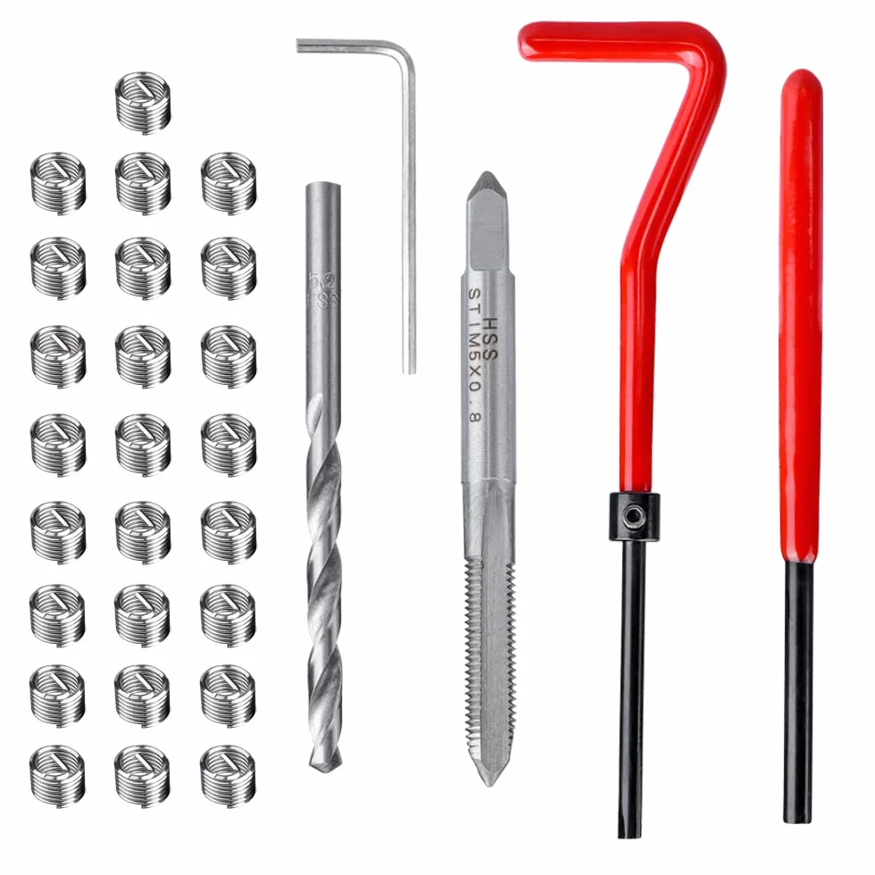Mesee Kit Riparazione Filettatura M5 30 Pezzi, Inserti Filettati Acciaio Inossidabile con Punta Elicoidale e Chiave