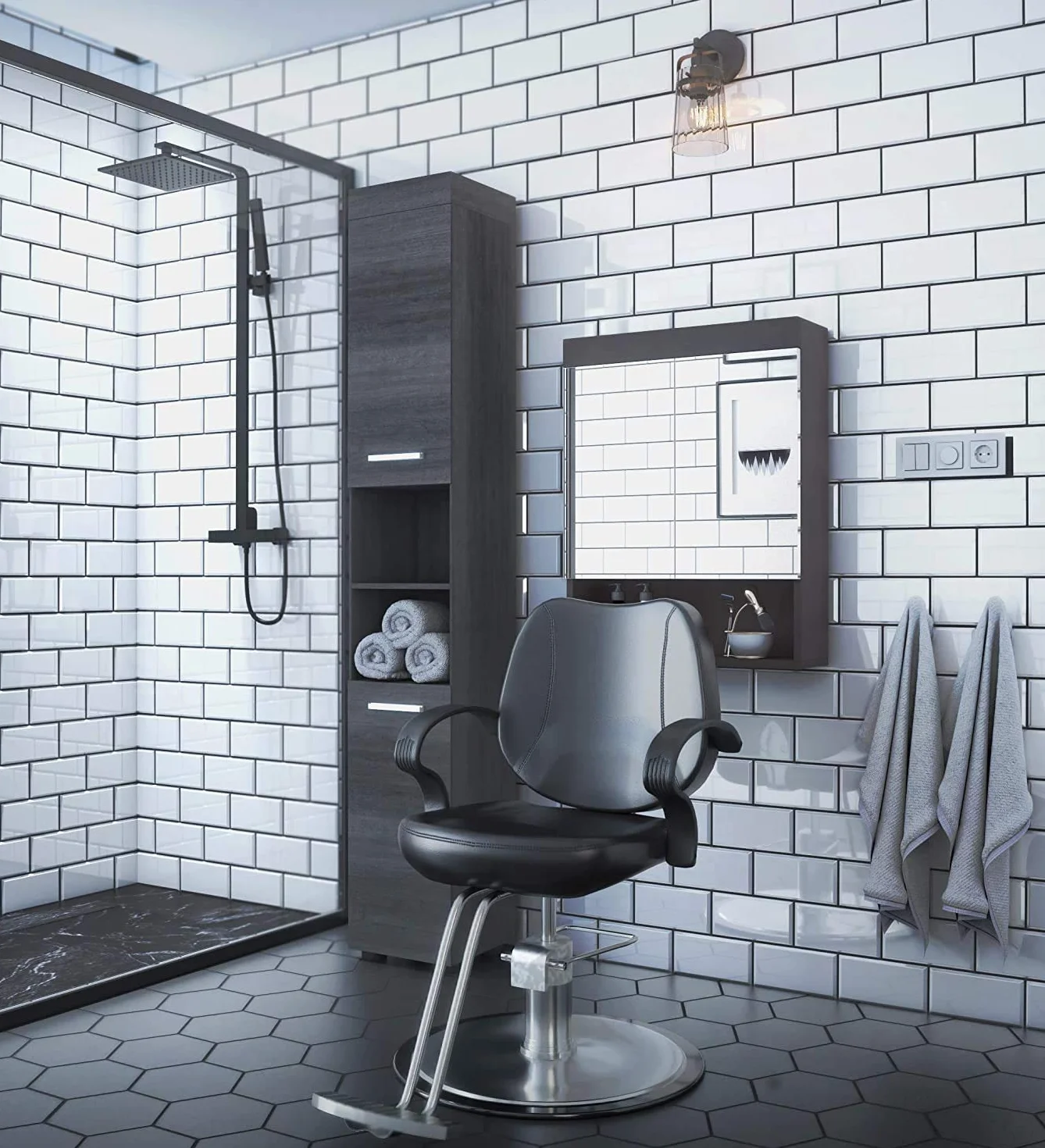 Barberpub 2057BK - Sedia parrucchiera, altezza regolabile, idraulica, similpelle nera