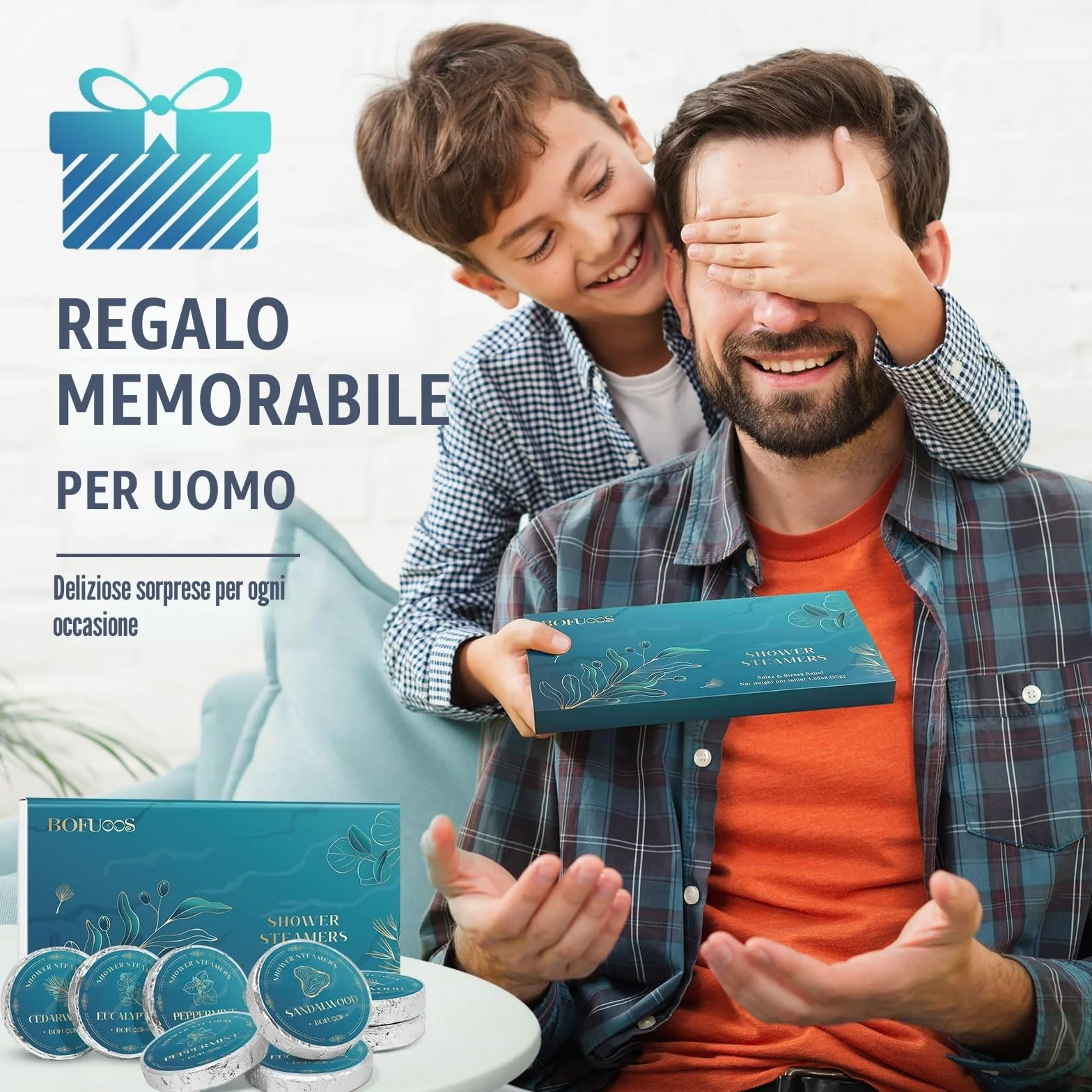 Regalo Uomo, Bombe da Bagno Aromaterapia con Olio Essenziale Spa, Bombe da Doccia Idee Regalo, Regalo Compleanno per Uomo (8 Pezzi)