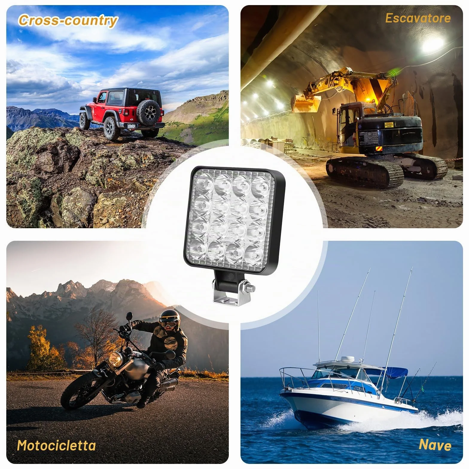 Sporgo 6 pezzi fari da lavoro LED quadrati 12V 48W IP67 impermeabili fuoristrada retromarcia