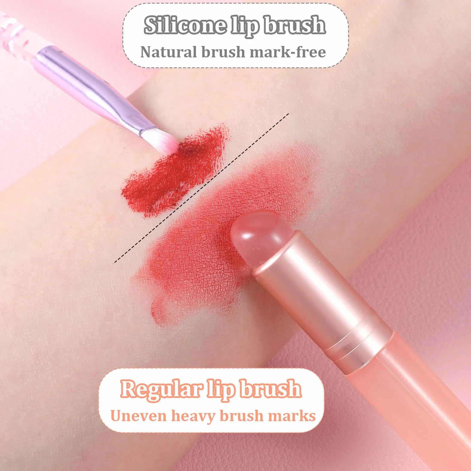 Ymapinc - Set di 4 pennelli per labbra in silicone per rossetto, riutilizzabili, con coperchio (rosa), applicatori multiuso per rossetto, pennelli da trucco, applicatori professionali per trucco