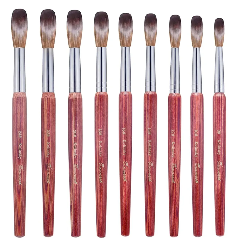 Kolinsky - Pennello per nail art in acrilico, misura 20, forma ovale, per applicazione acrilica, strumento professionale per manicure per extension e intaglio 3D, manico in legno rosso