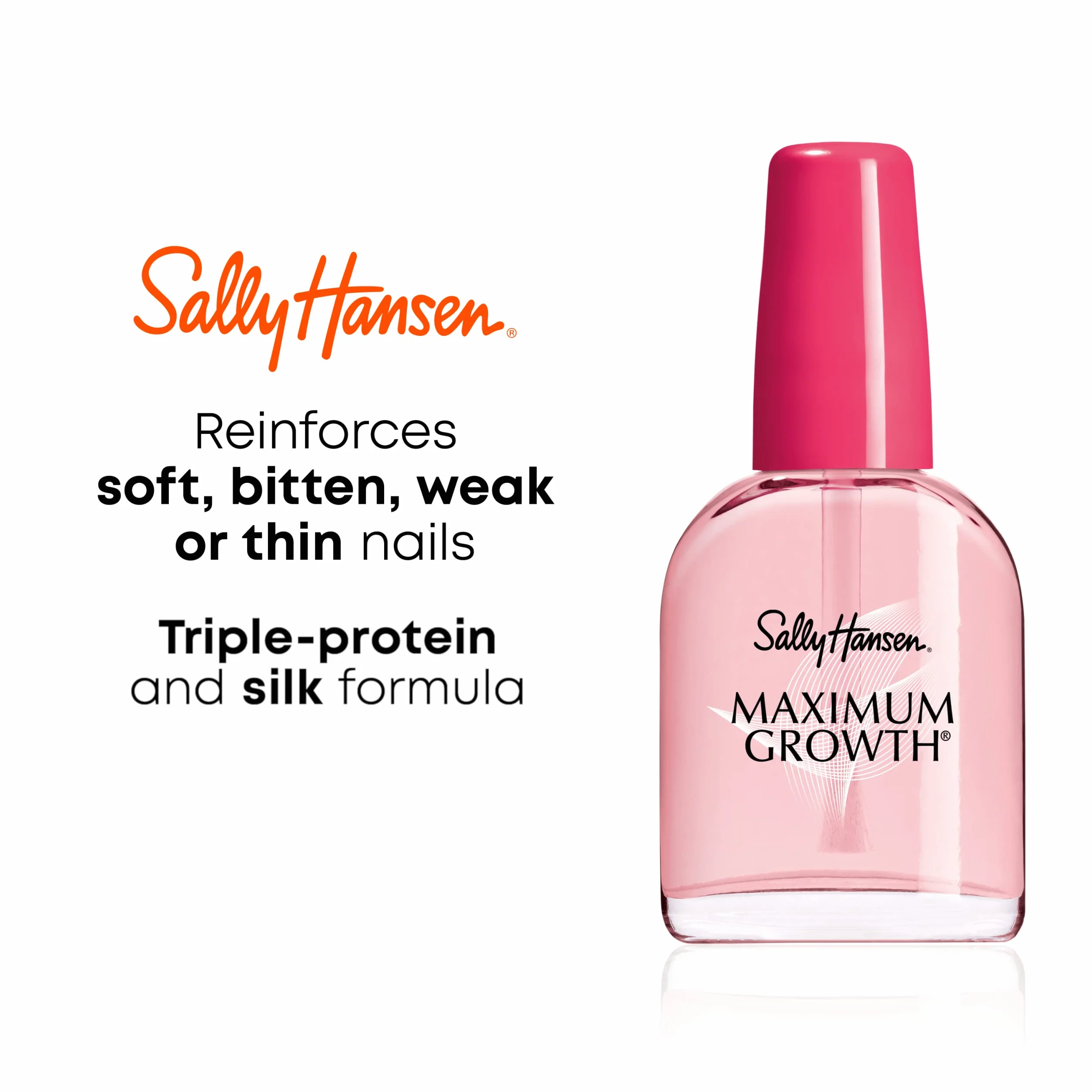 Sally Hansen Maximum Growth, Smalto Trattamento Allungante E Rinforzante Per Unghie Deboli, 13.3 ml, Confezione da 1