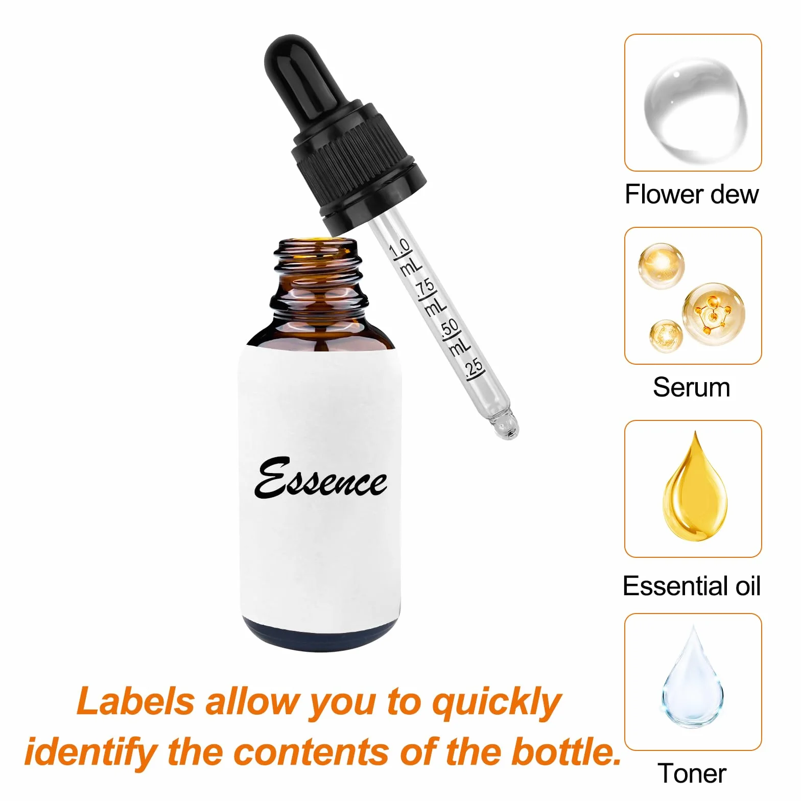 Brevanza 6 pezzi contagocce vetro scuro 30ml con imbuti per oli essenziali