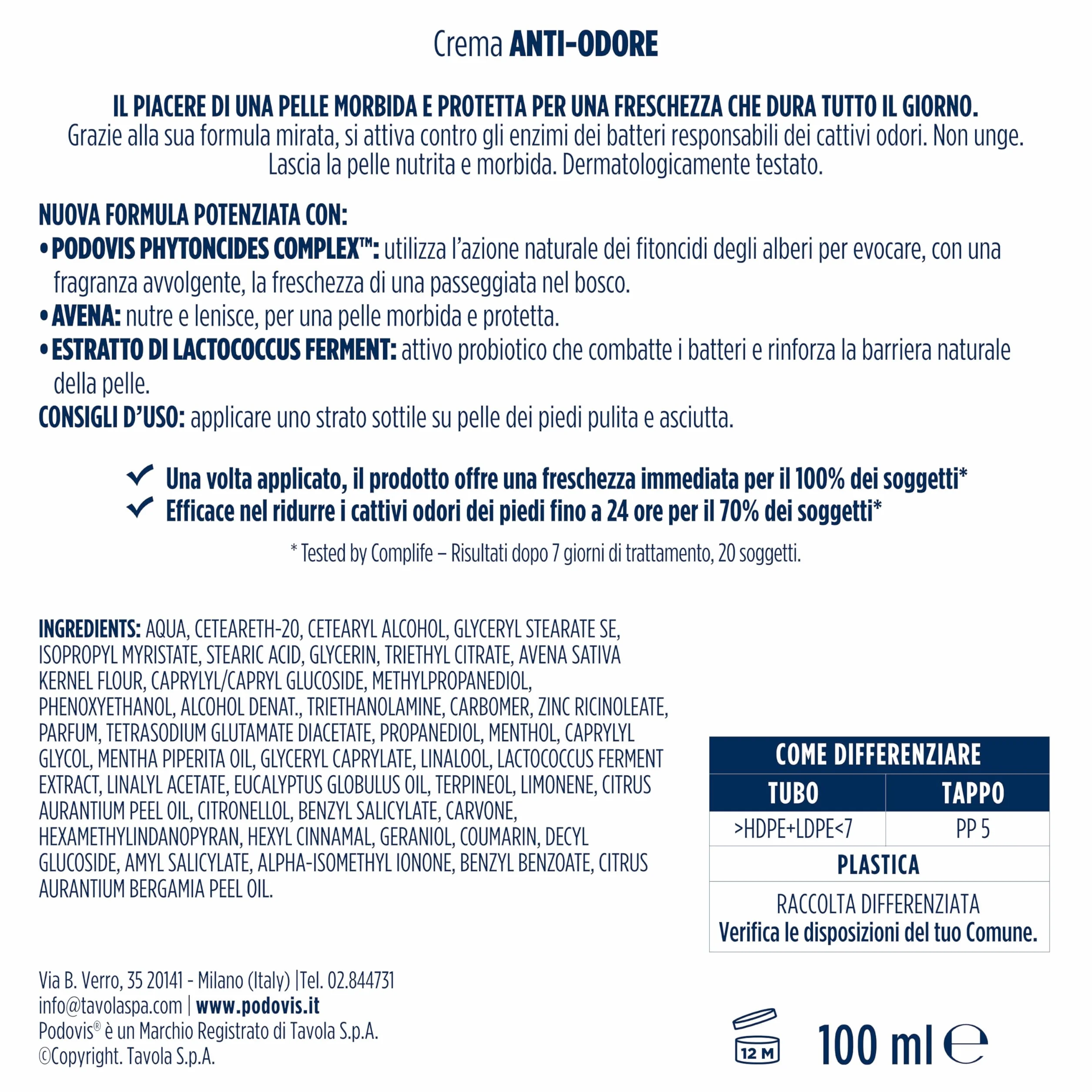 Deocrema Extra Fresh Crema per i Piedi Effetto Rinfrescante Idratante Regola Sudorazione Piede Antibatterico Senza Parabeni e Siliconi 100 ml